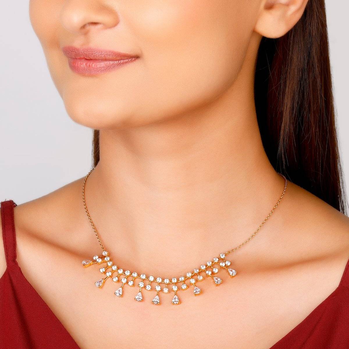 GIVA Sterling Silver Golden Fuchsia Floral Beauty Necklace for Women and Girls