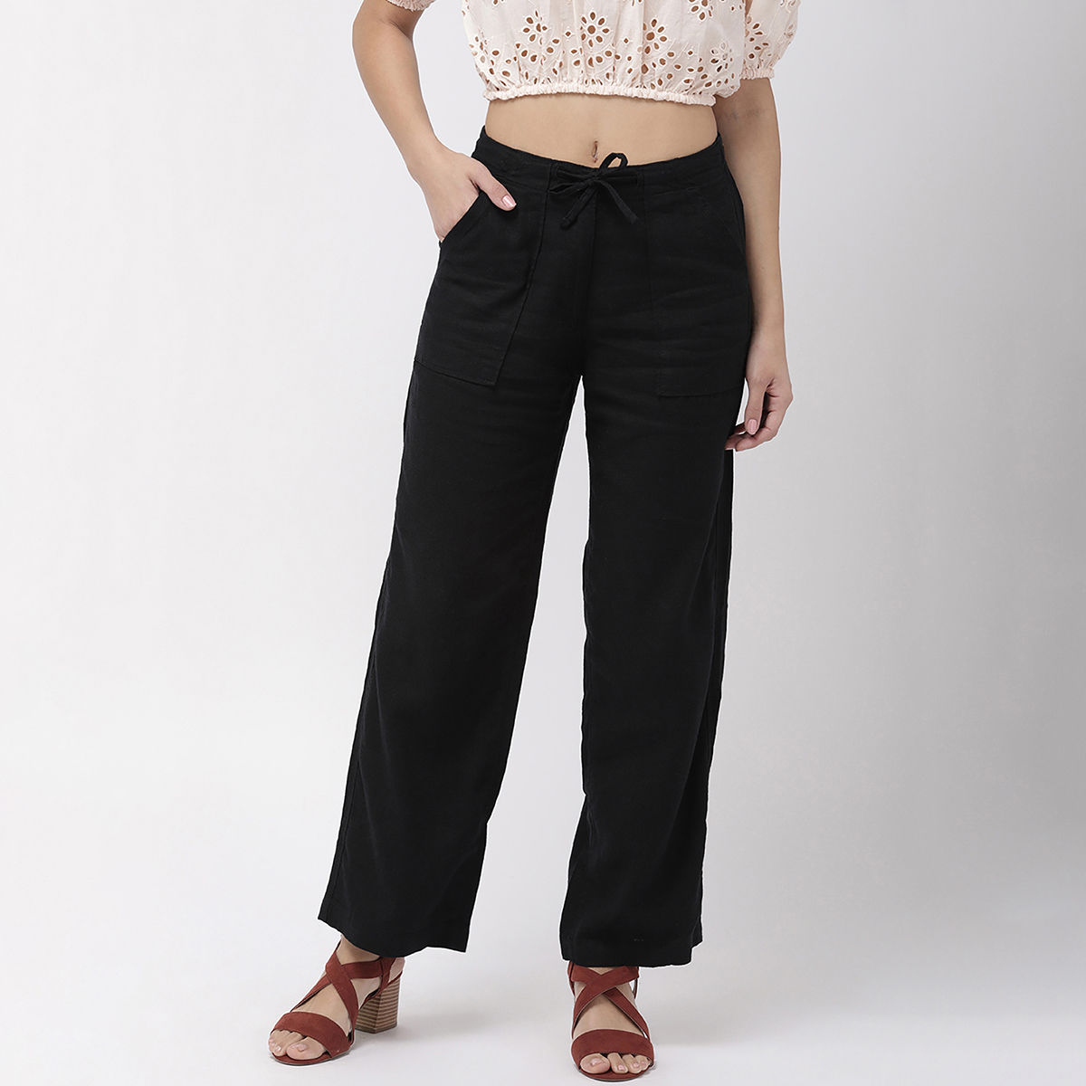 Rori Wide Leg Cargo Trousers in Black  Oh Polly