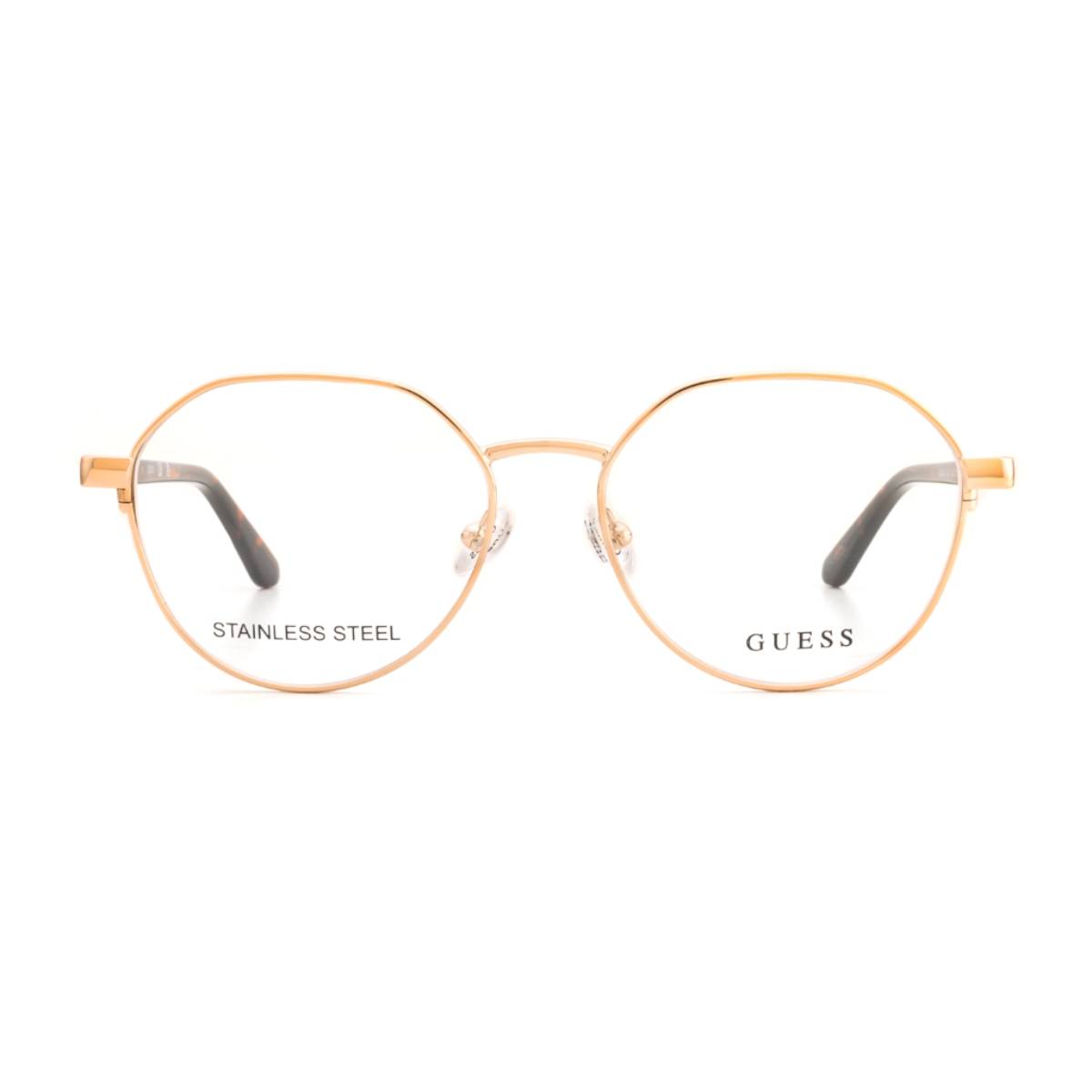 Guess Women Shiny Light Gold Stainless Steel Eyeglass Frame with Clip On (54)