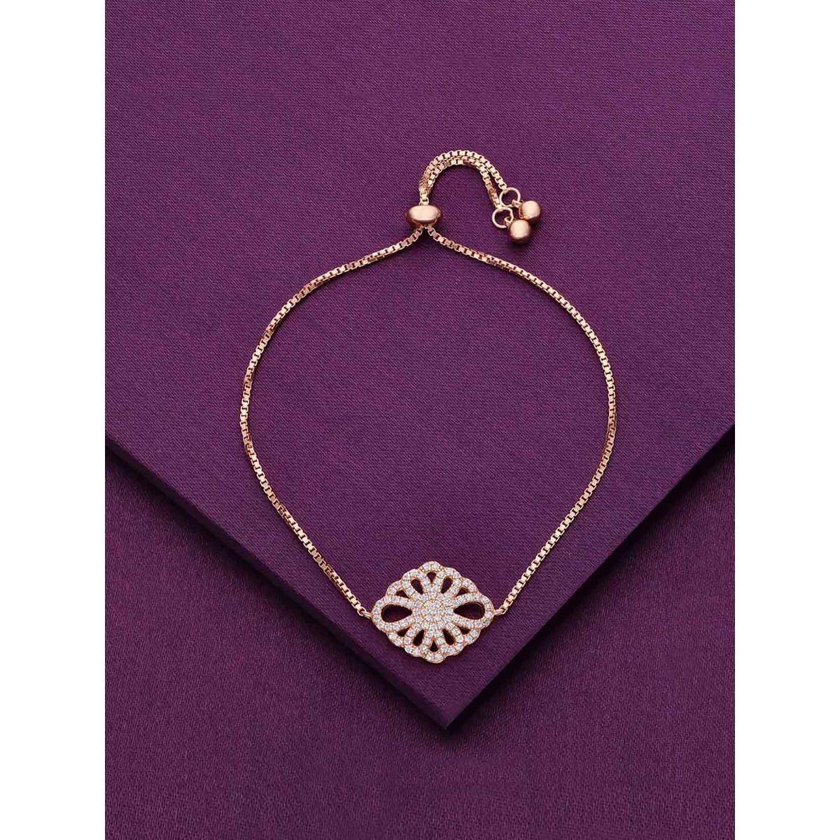 Kai Jewel Sterling Silver Rose Gold The Flower Diamante Adjustable Bracelet