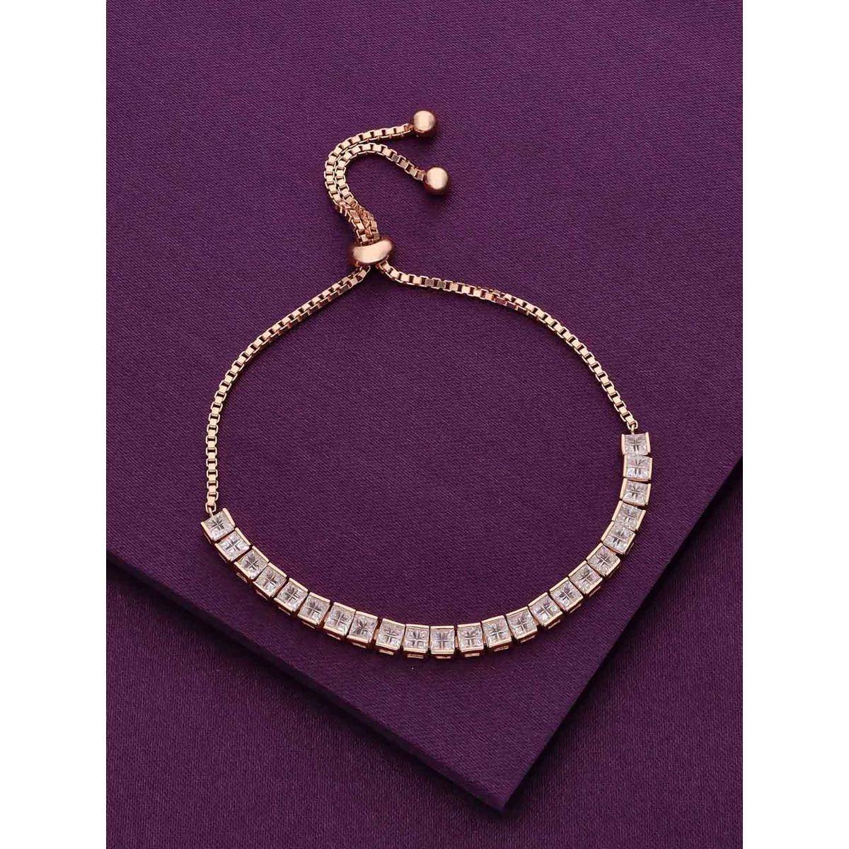 Kai Jewel Sterling Silver Rose Gold Solitaire Square Cut Tennis Adjustable Bracelet