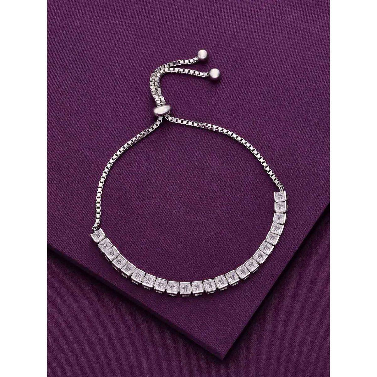 Kai Jewel Sterling Silver Solitaire Square Cut Tennis Adjustable Bracelet