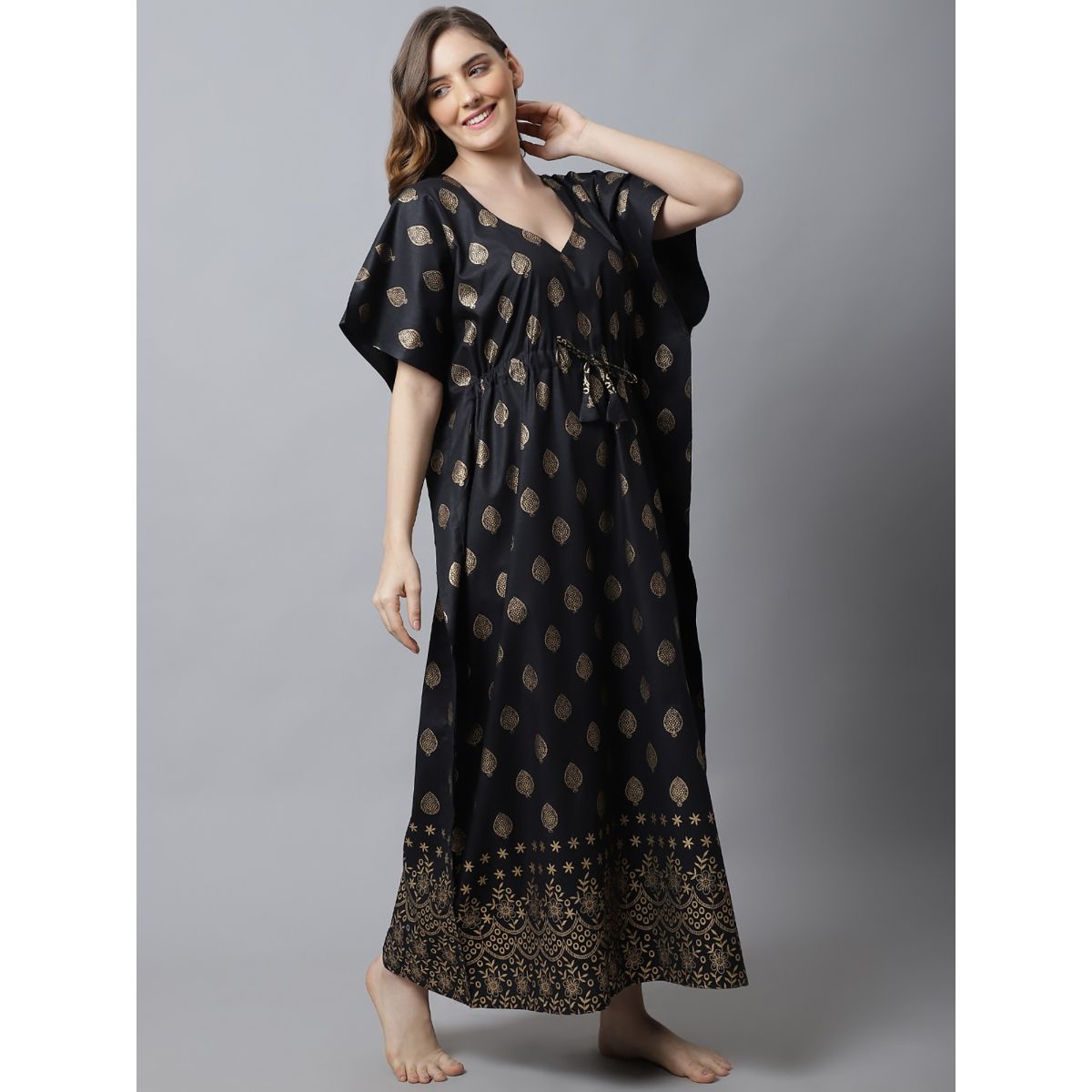 Secret Wish Black Printed Cotton Kaftan Nighty Buy Secret Wish Black Printed Cotton Kaftan