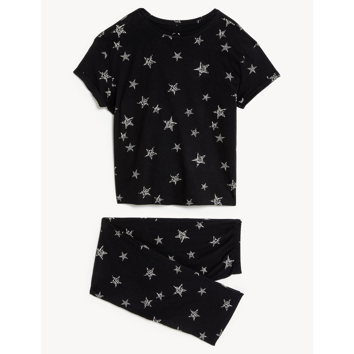 Marks Spencer Pure Cotton Star Print Pyjama Black Set of 2 XS