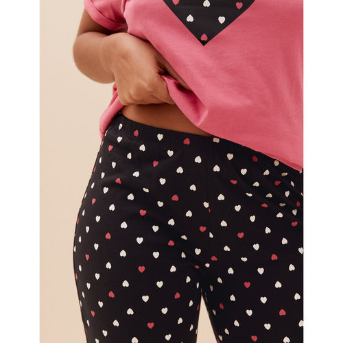 Marks Spencer Pure Cotton Heart Print Pyjama Black (Set of 2) (L)