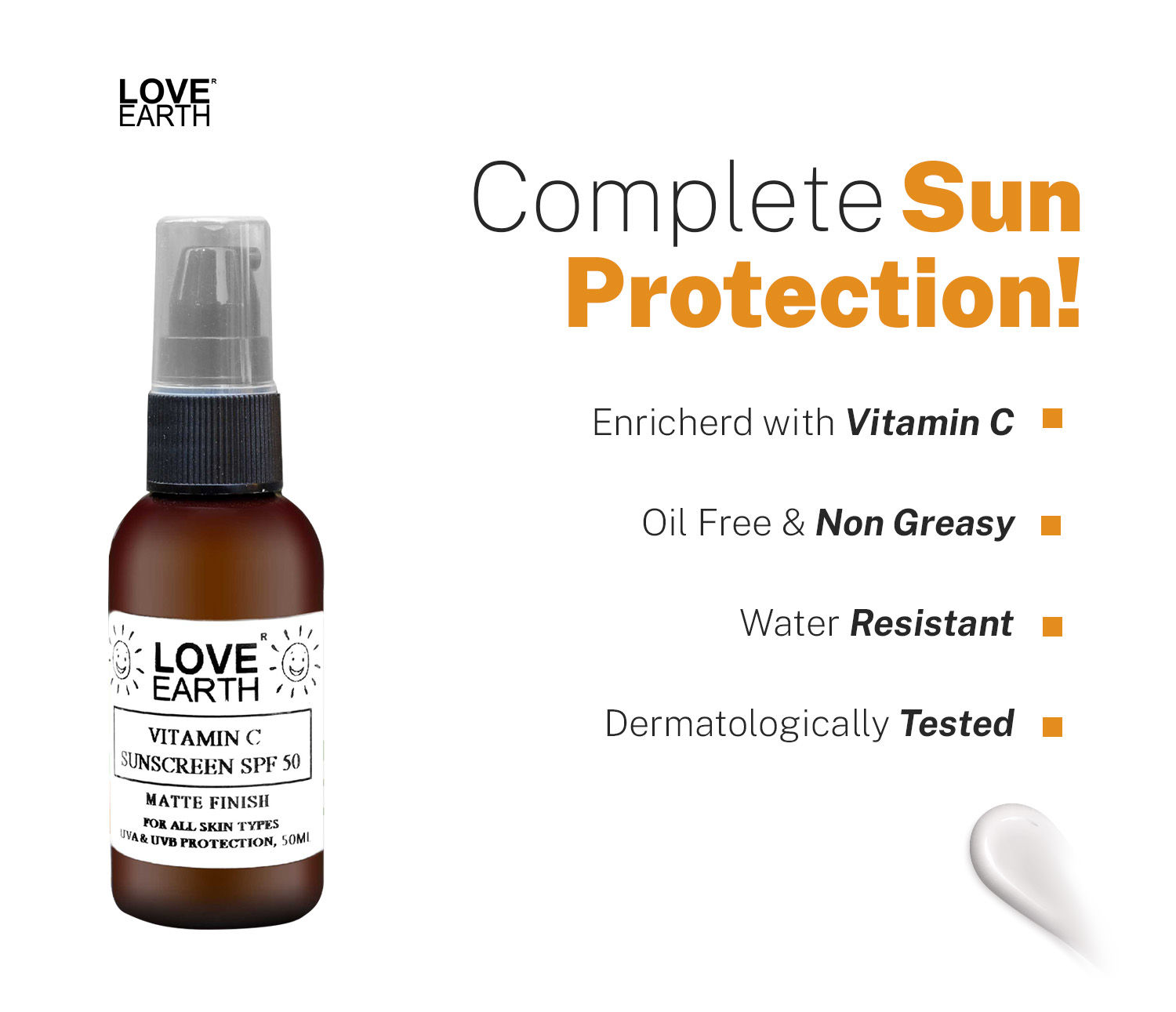 Love Earth Vitamin C Sunscreen SPF50 for UVAUVB Ray Protection with
