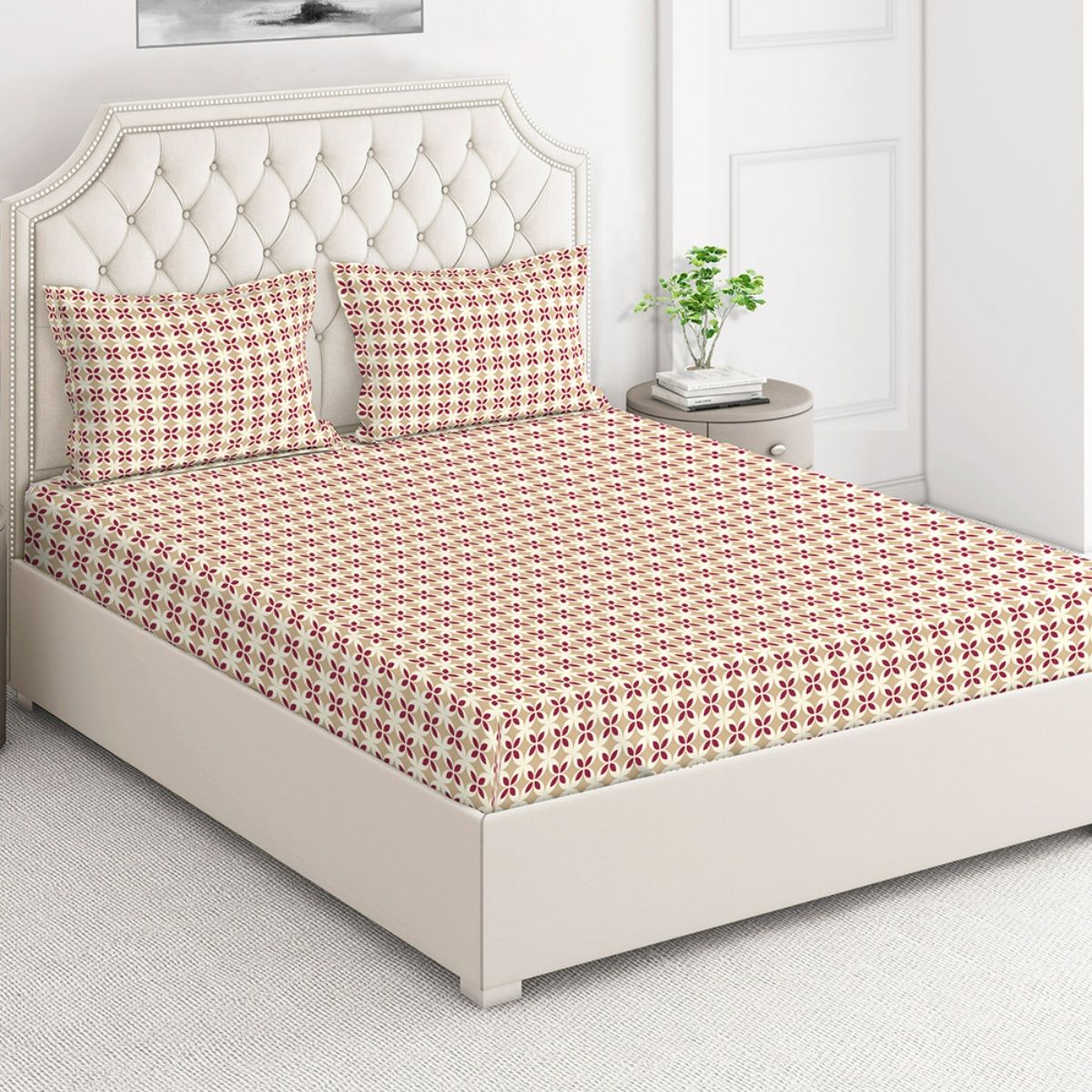 Buy Layers Firenze 140 TC Double Bedsheet Beige (Queen) Online