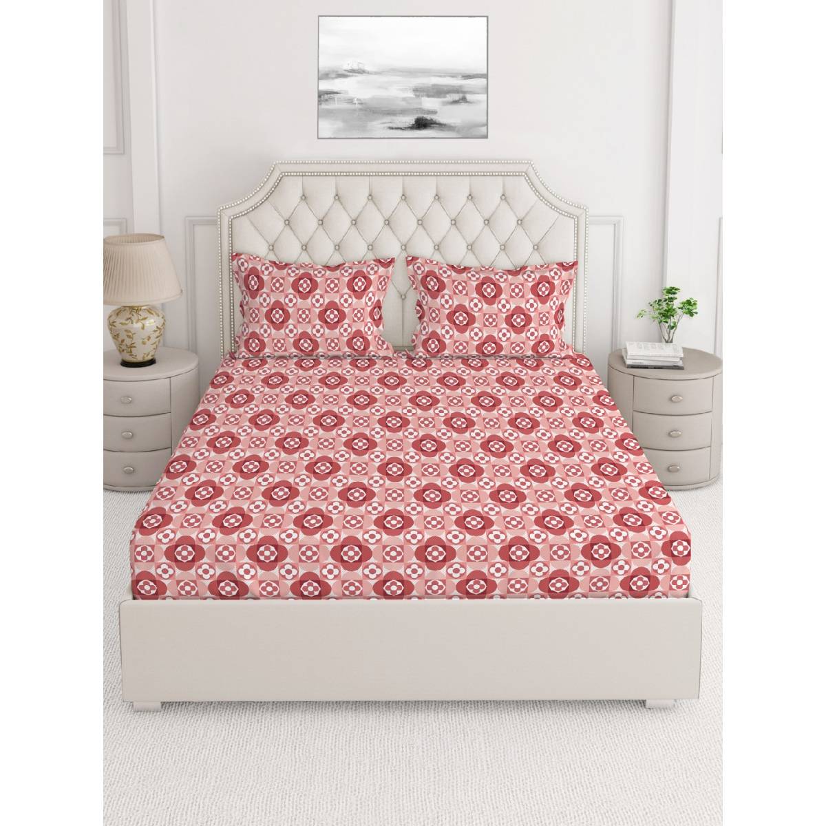 Layers Firenze 140 TC Double Bedsheet - MultiColor (Queen)