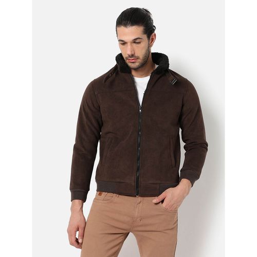 Campus Sutra Brown Suede Windcheater Bomber Jacket