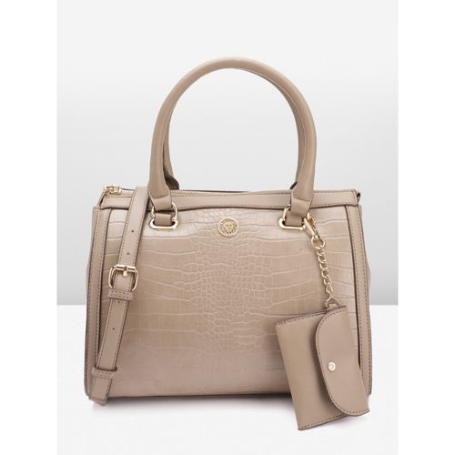 Buy Anne Klein Women Mixed Media Beige Textured Satchel Bag Online