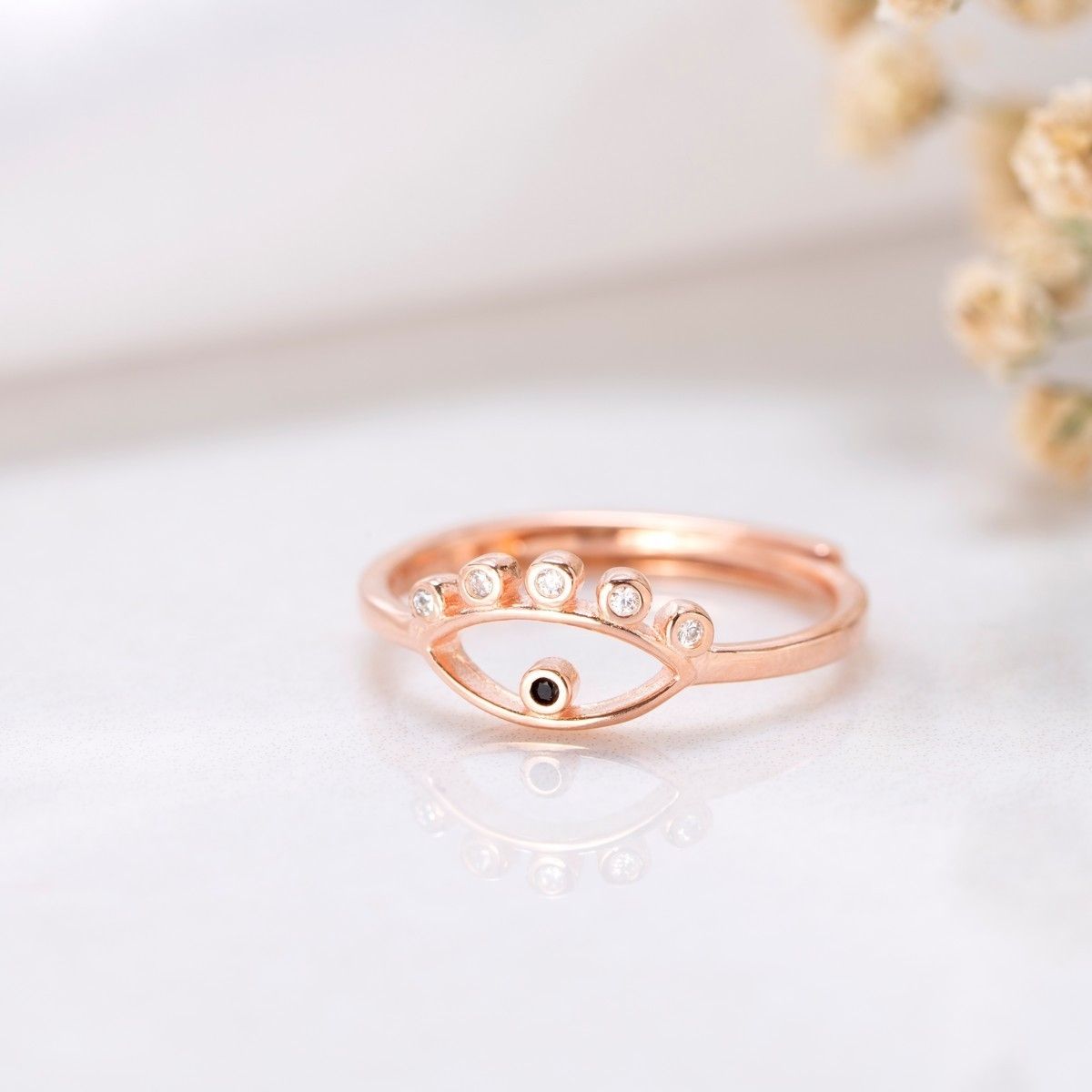VIEN Eye Ring Rose Gold Jewelry Open Rings Lucky Evil Eye Adjustable Blue  CZ Jewelry Stainless