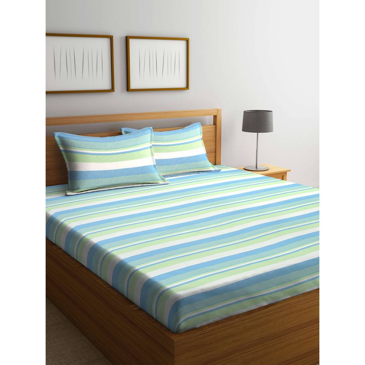 SHADES OF LIFE Pure Cotton Double Bed Stripes Print Bedsheet With 2 Pillow Covers