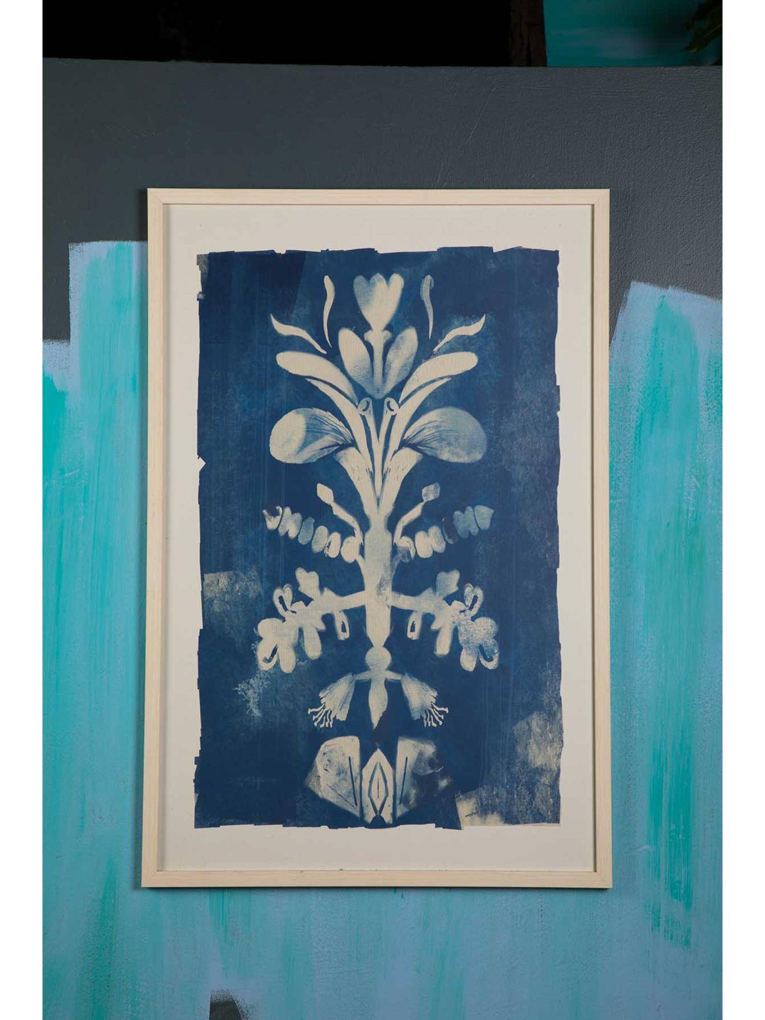 Freedom Tree Montane Leafy Wall Art With Frame Cyano Blue