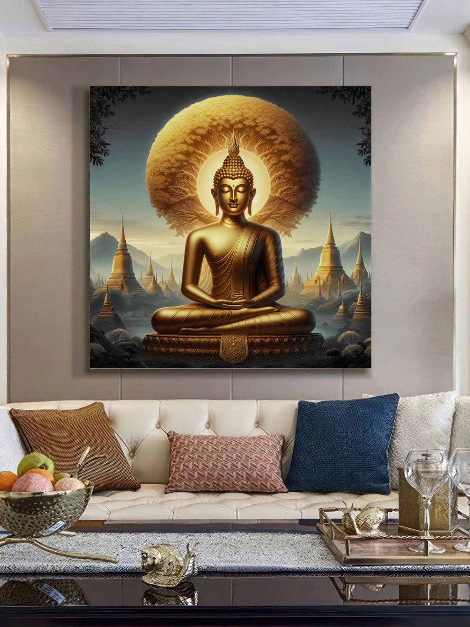 999Store Golden Buddha Statue Art Print - Serene Meditation And Enlightenment Painting