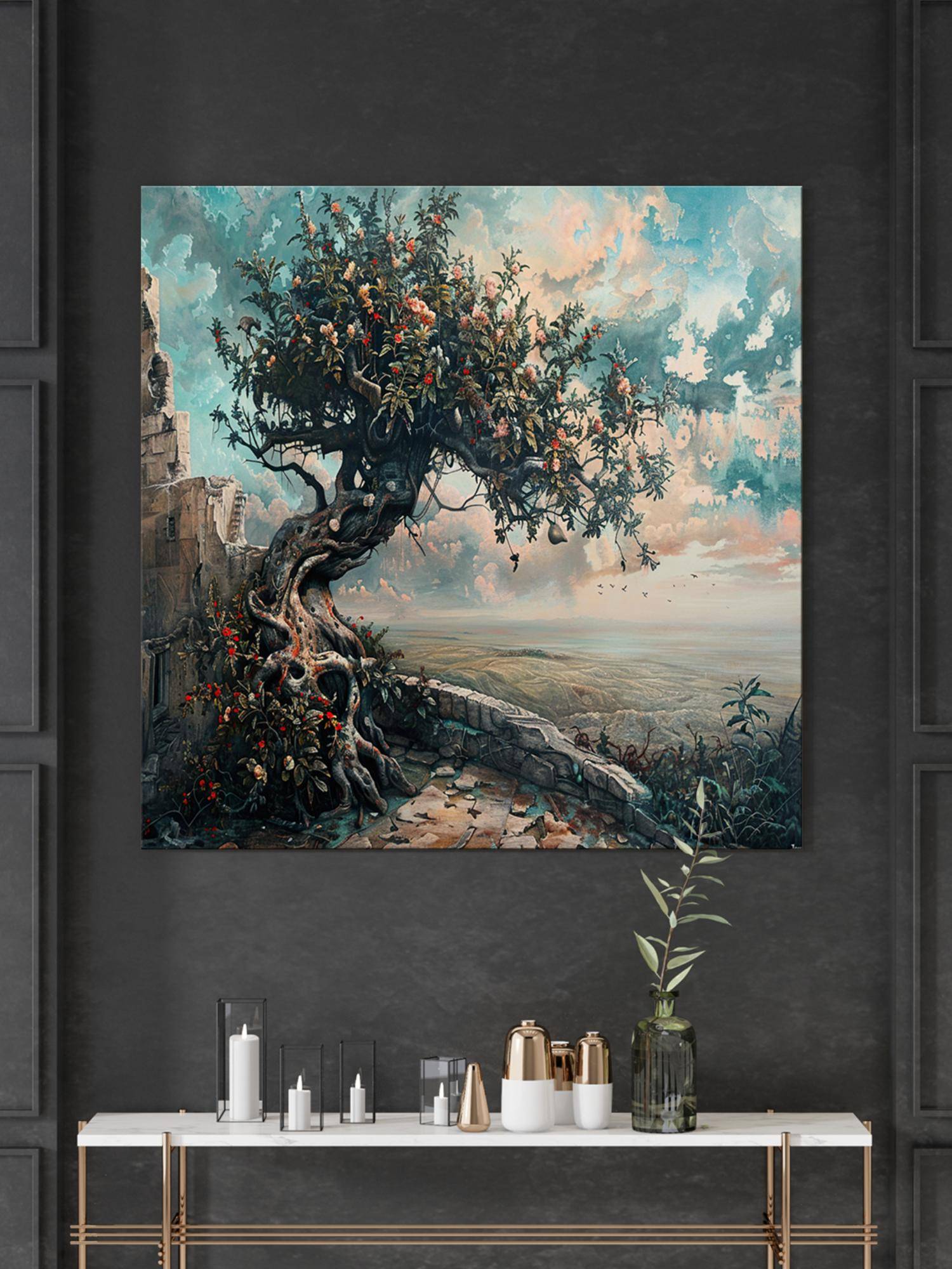 999Store The Timeless Sentinel Or The Ancient Tree Overlooking The Valley Tree Of Life Painting