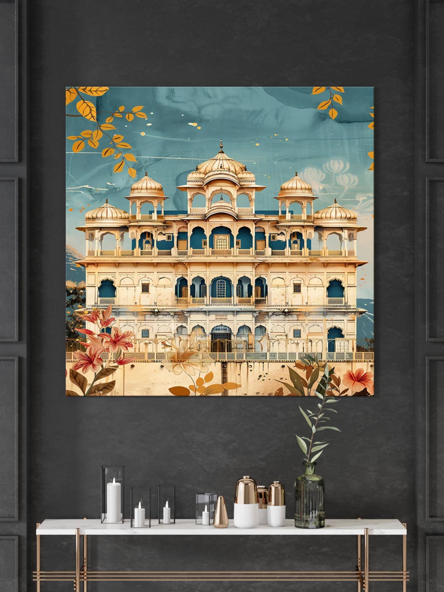 999Store Featuring A Beautifully Detailed Haveli, Showcasing The Rich Indian Art Painting