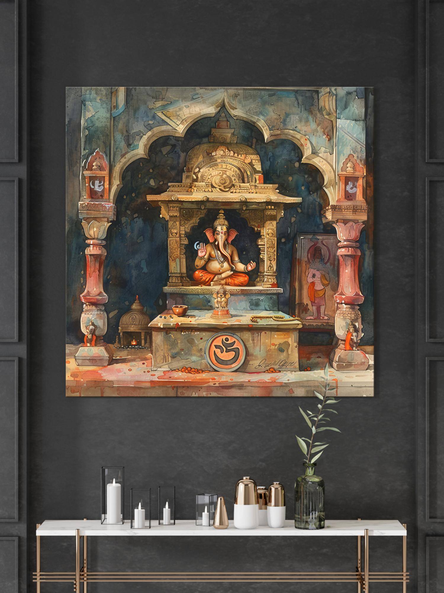 999Store Ganesh Temple Is A Watercolor Wall Painting