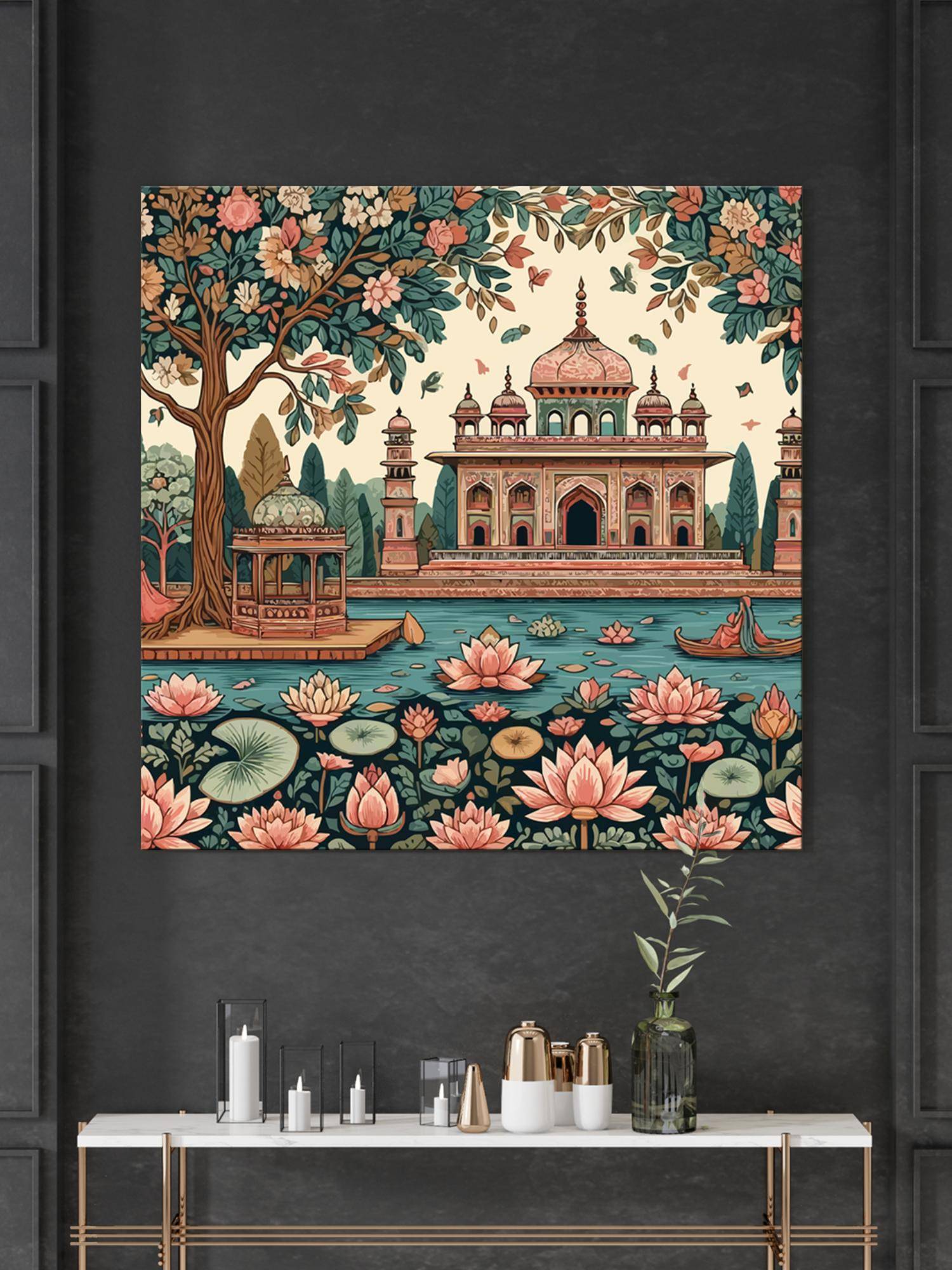 999Store The Lotus Garden Pavilion Emphasizes The Lotus Flowers Painting