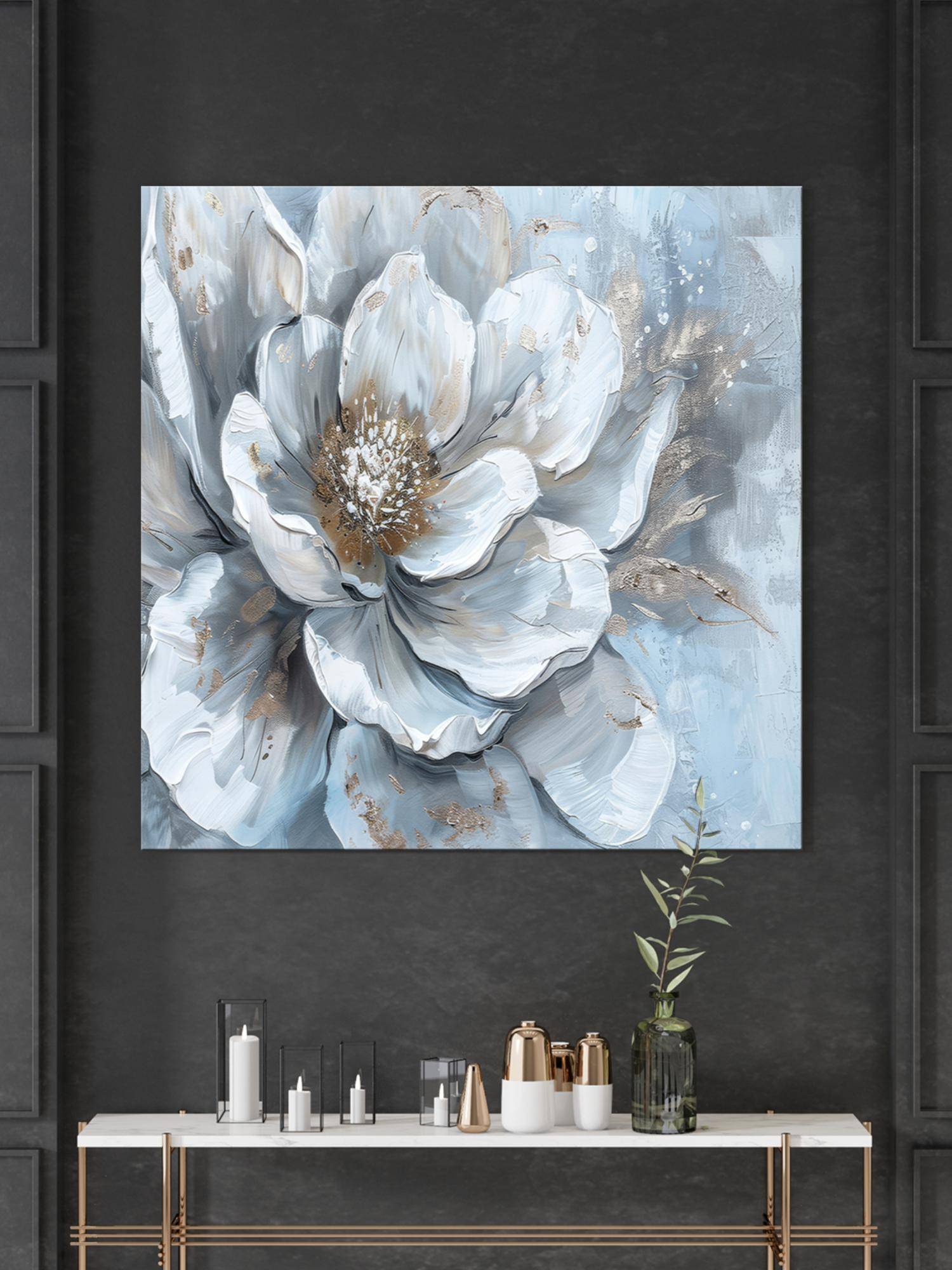 999Store White Flower With Abstract Effect Modern Art Wall Painting
