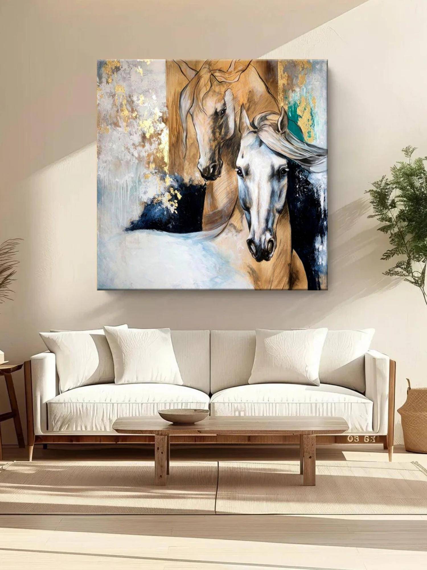 999Store Grace And Power: Majestic White Horses In Motion, A Dynamic Canvas Painting