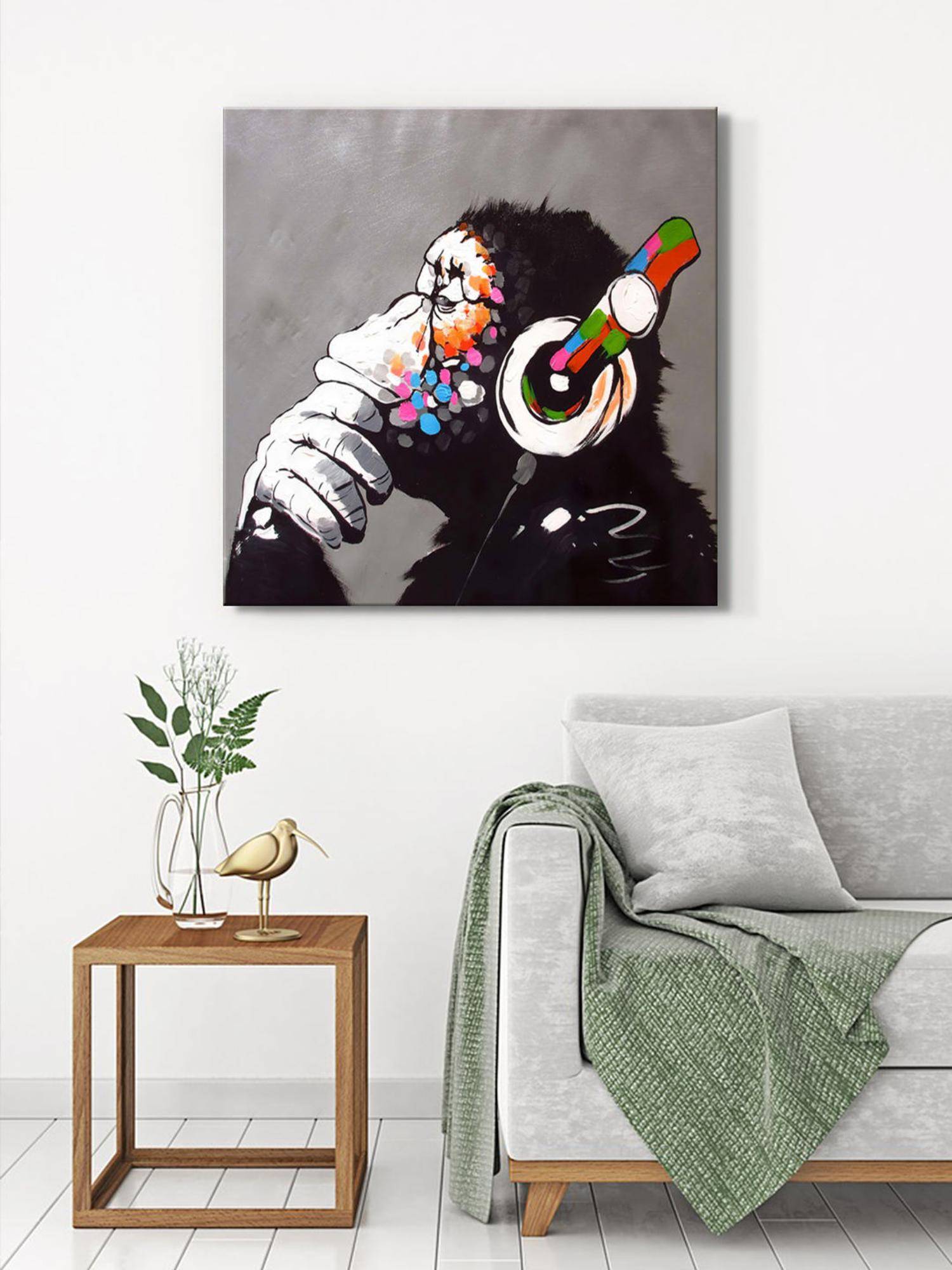 999Store Quirky Monkey With Headphones Canvas-Wrapped Painting Fun Art For Modern Interiors