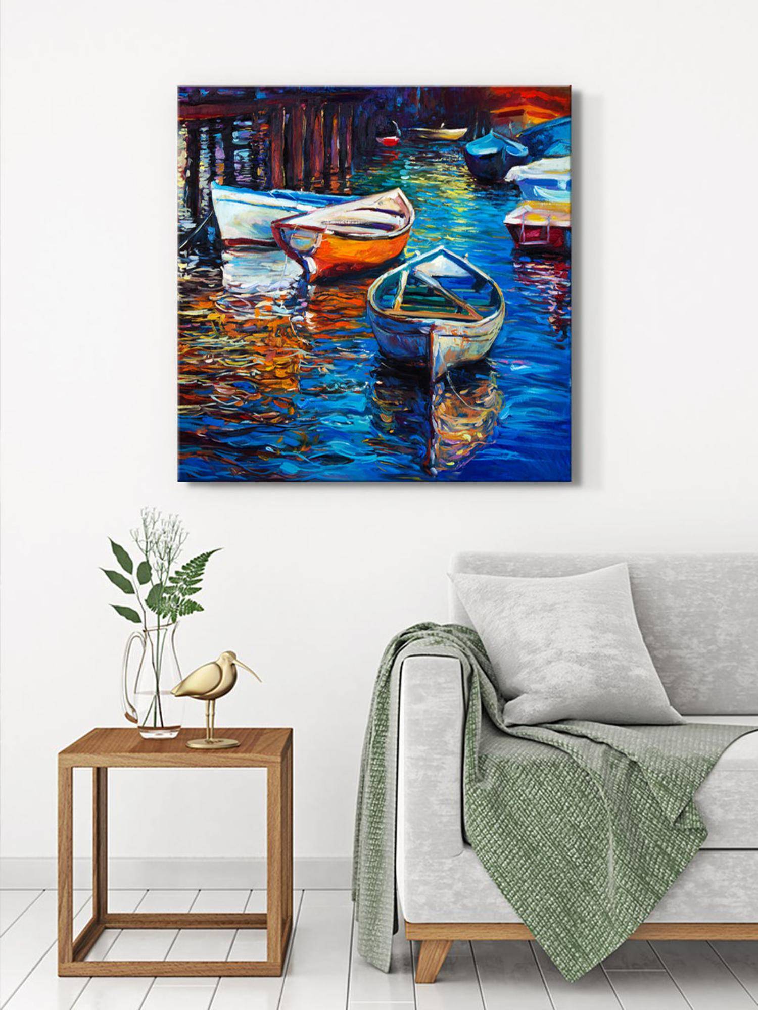 999Store Serene Boats At Dock Canvas-Wrapped Painting Perfect For Coastal Homes