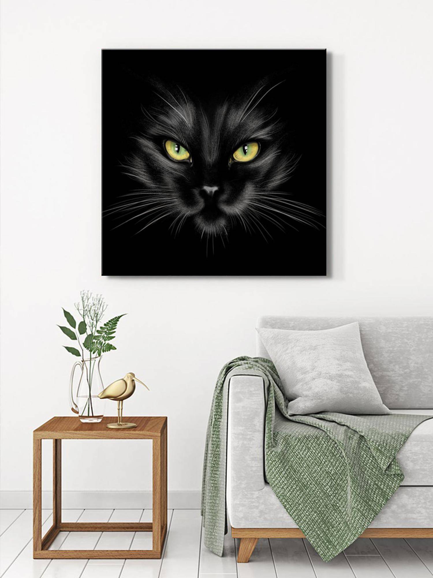 999Store Mysterious Black Cat Canvas-Wrapped Painting