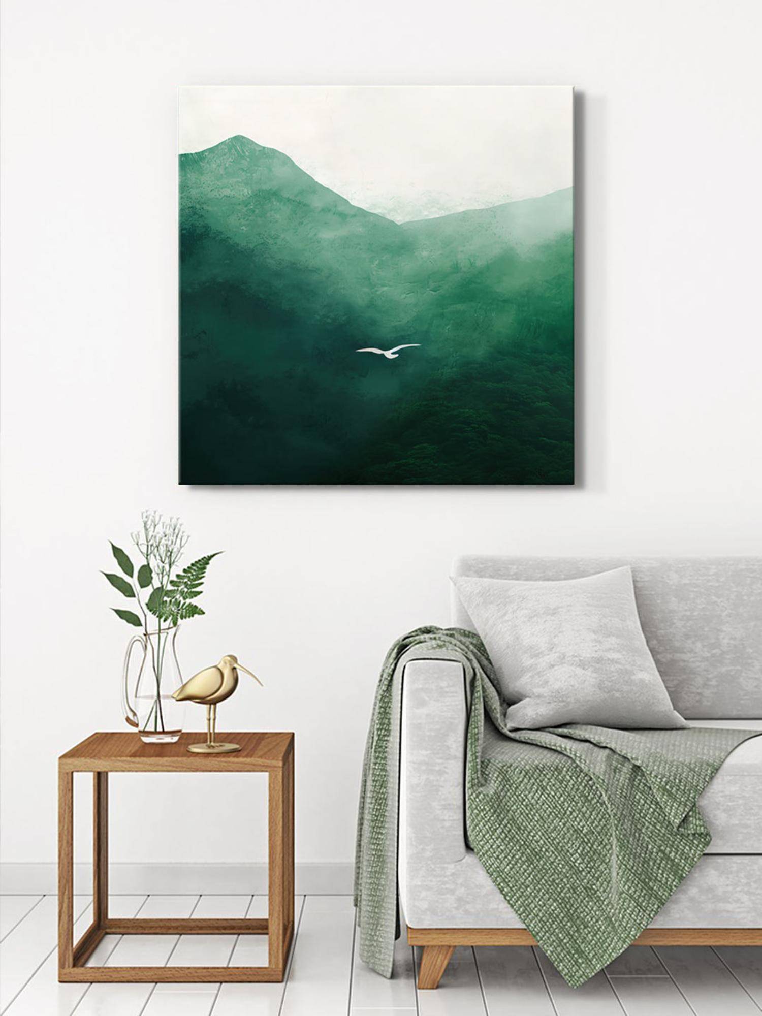 999Store Serene Mountain Scene With Bird Canvas-Wrapped Painting