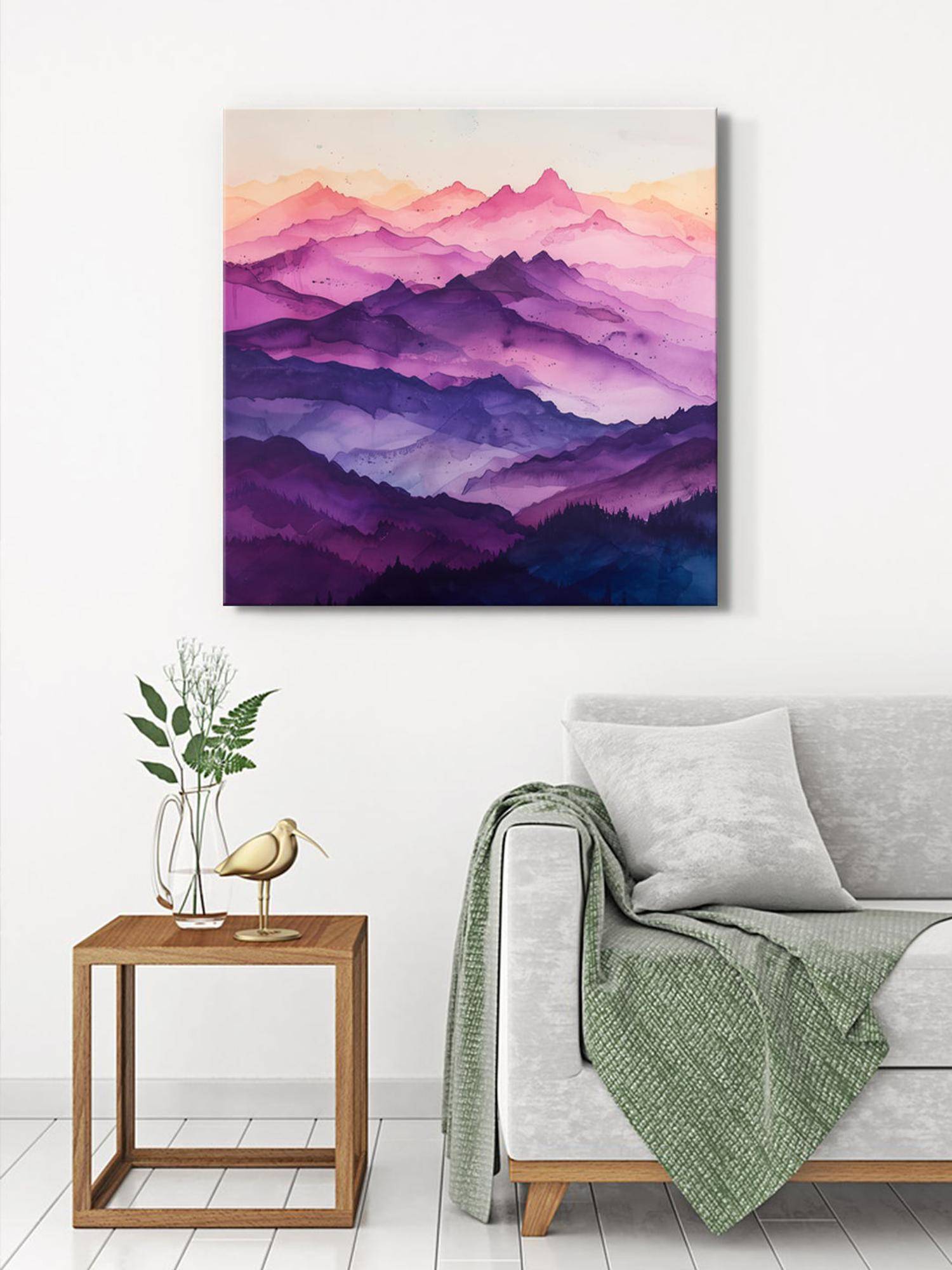 999Store Misty Purple Mountains Canvas-Wrapped Painting