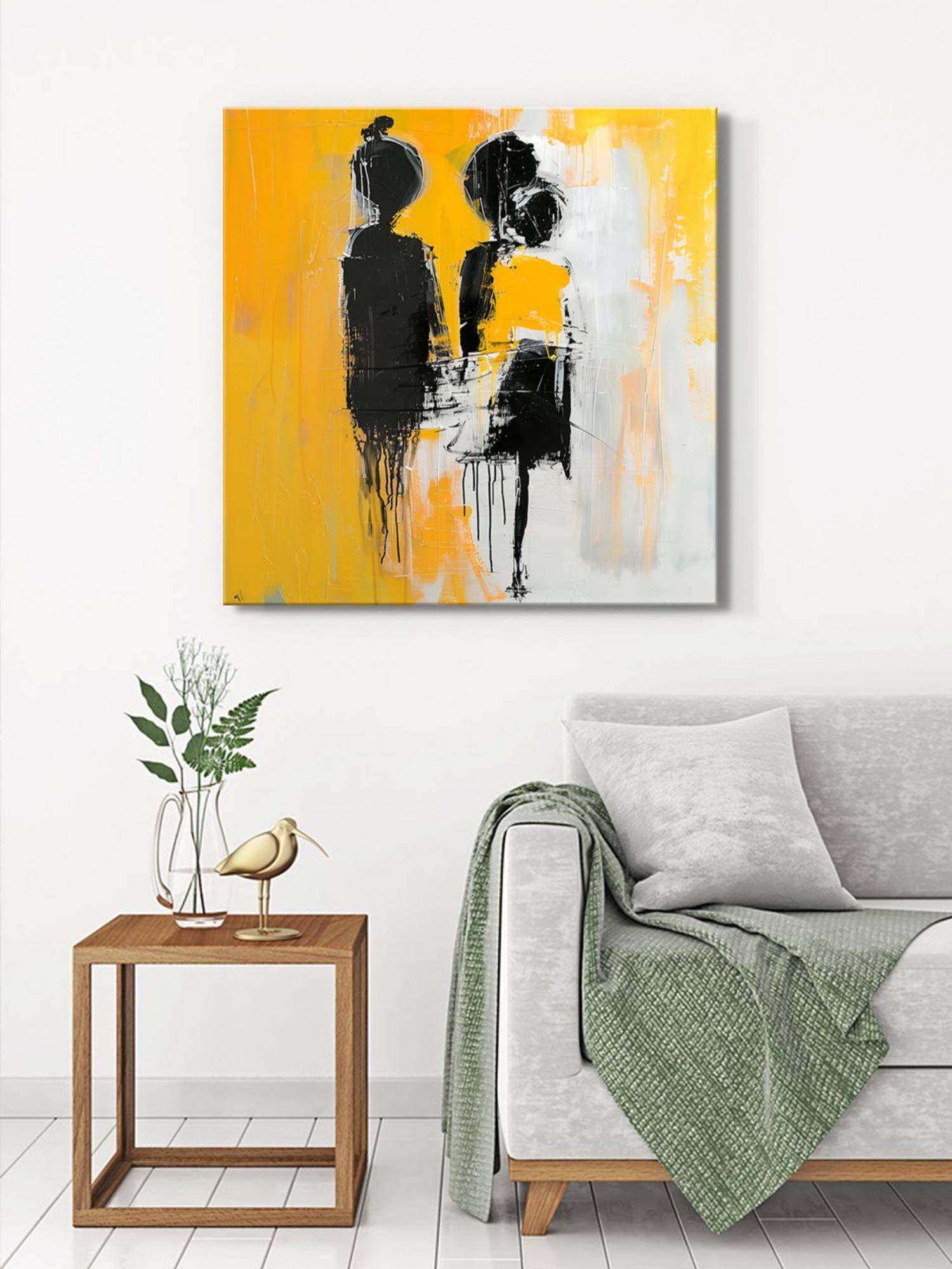 999Store Silhouettes In Yellow Canvas-Wrapped Painting