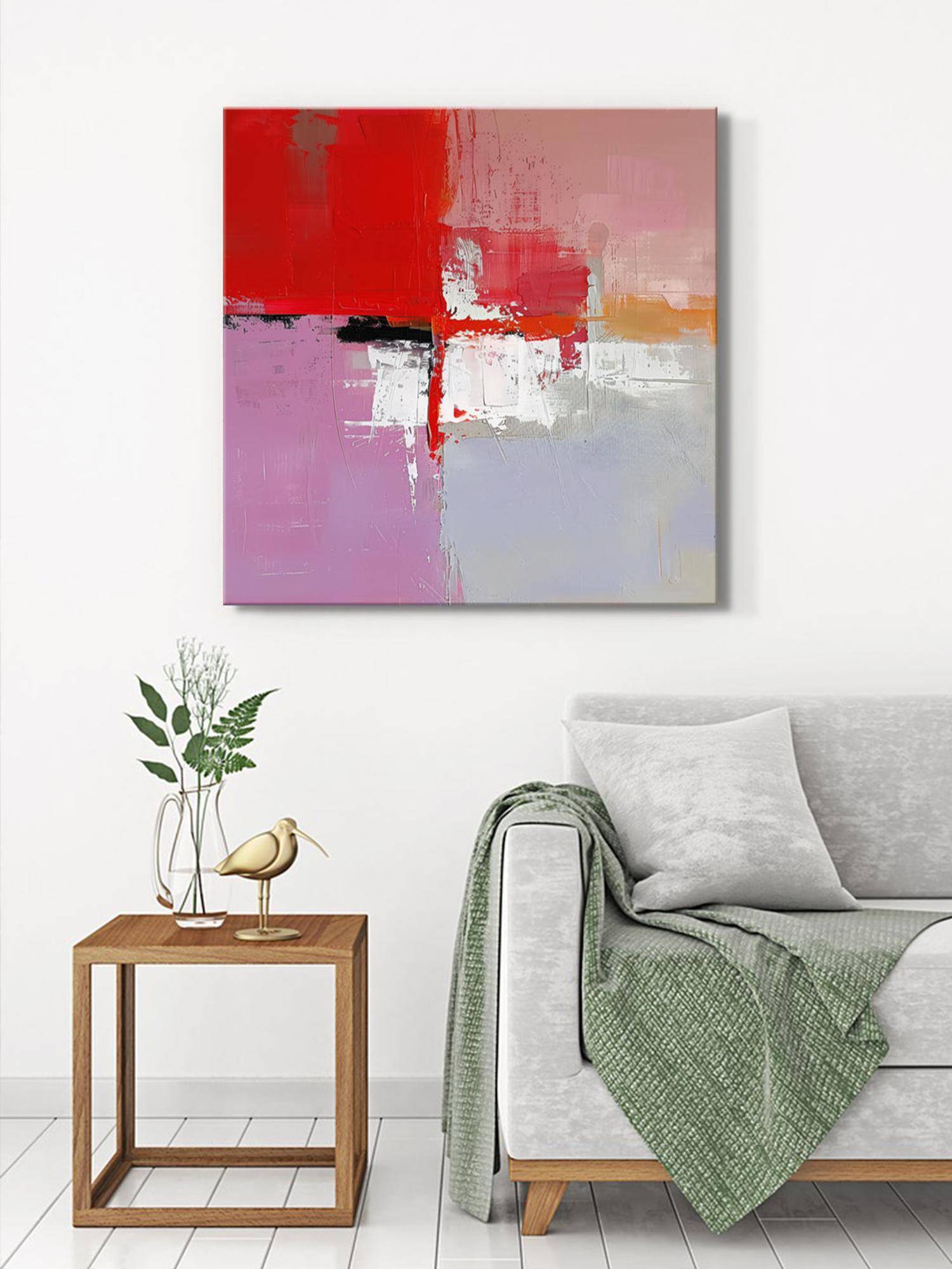 999Store Vivid Red And Pink Abstract Canvas-Wrapped Painting