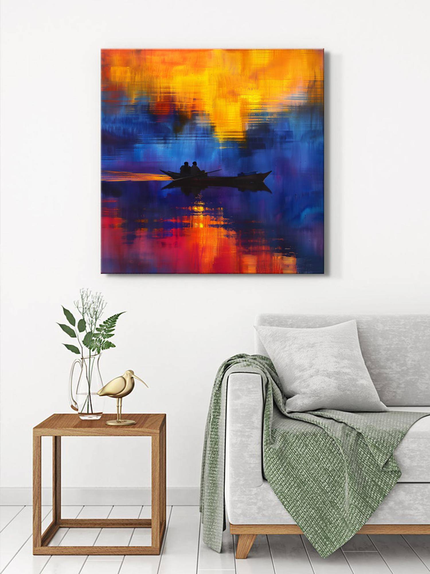 999Store Sunset Boat Abstract Canvas-Wrapped Painting