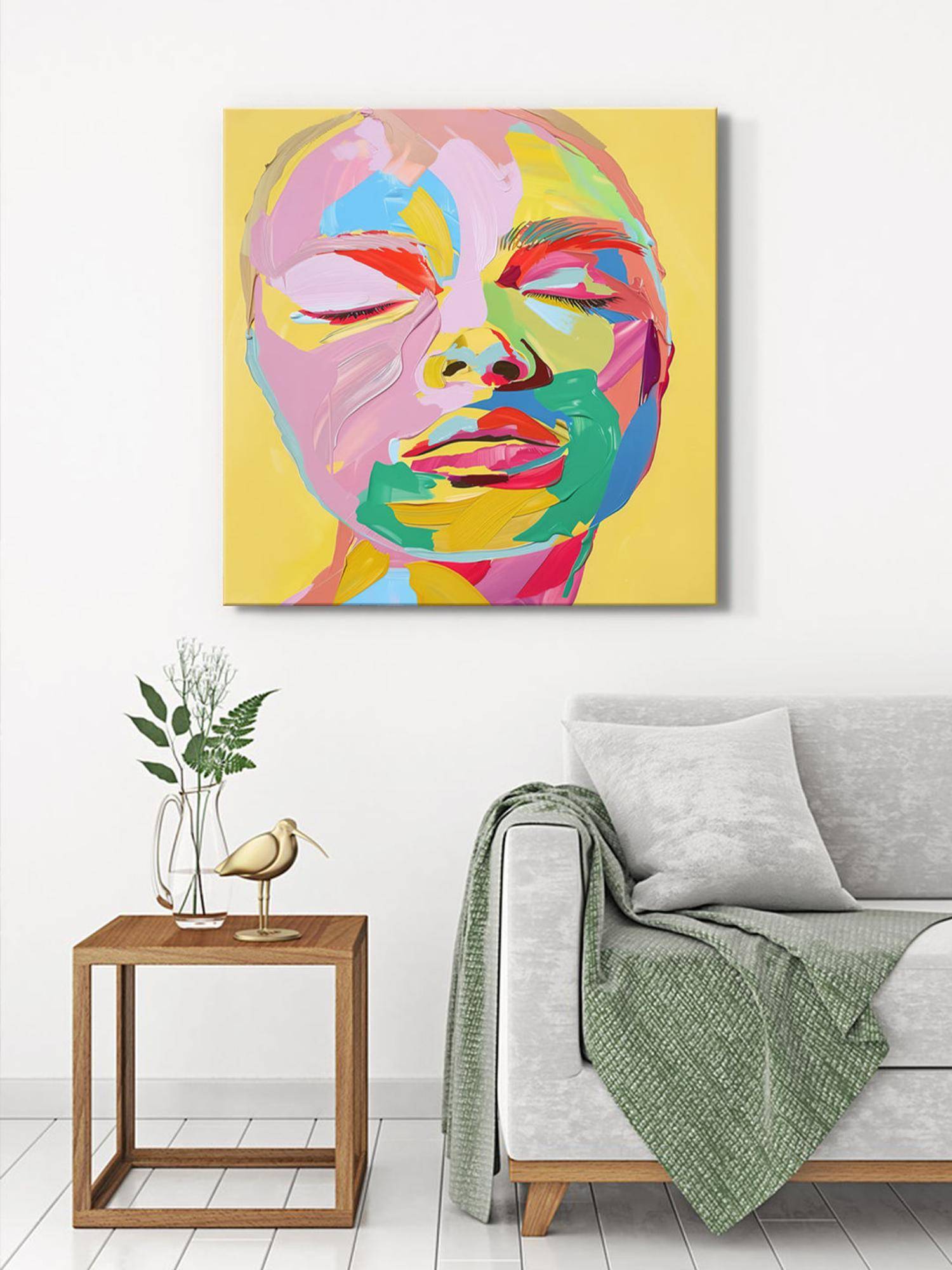 999Store Colourful Expressionist Face Canvas-Wrapped Painting