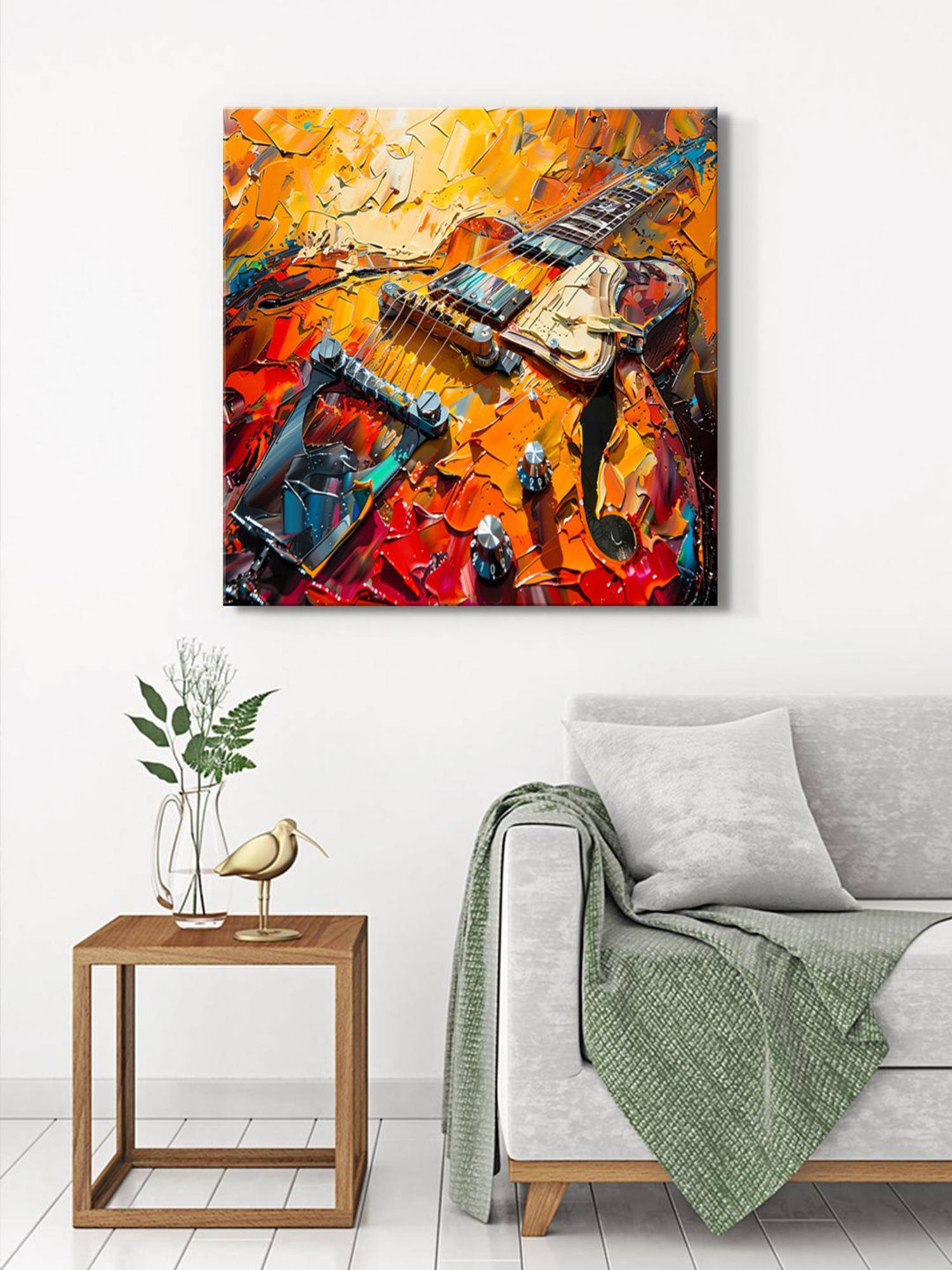 999Store Canvas-Wrapped Electric Guitar Abstract Painting