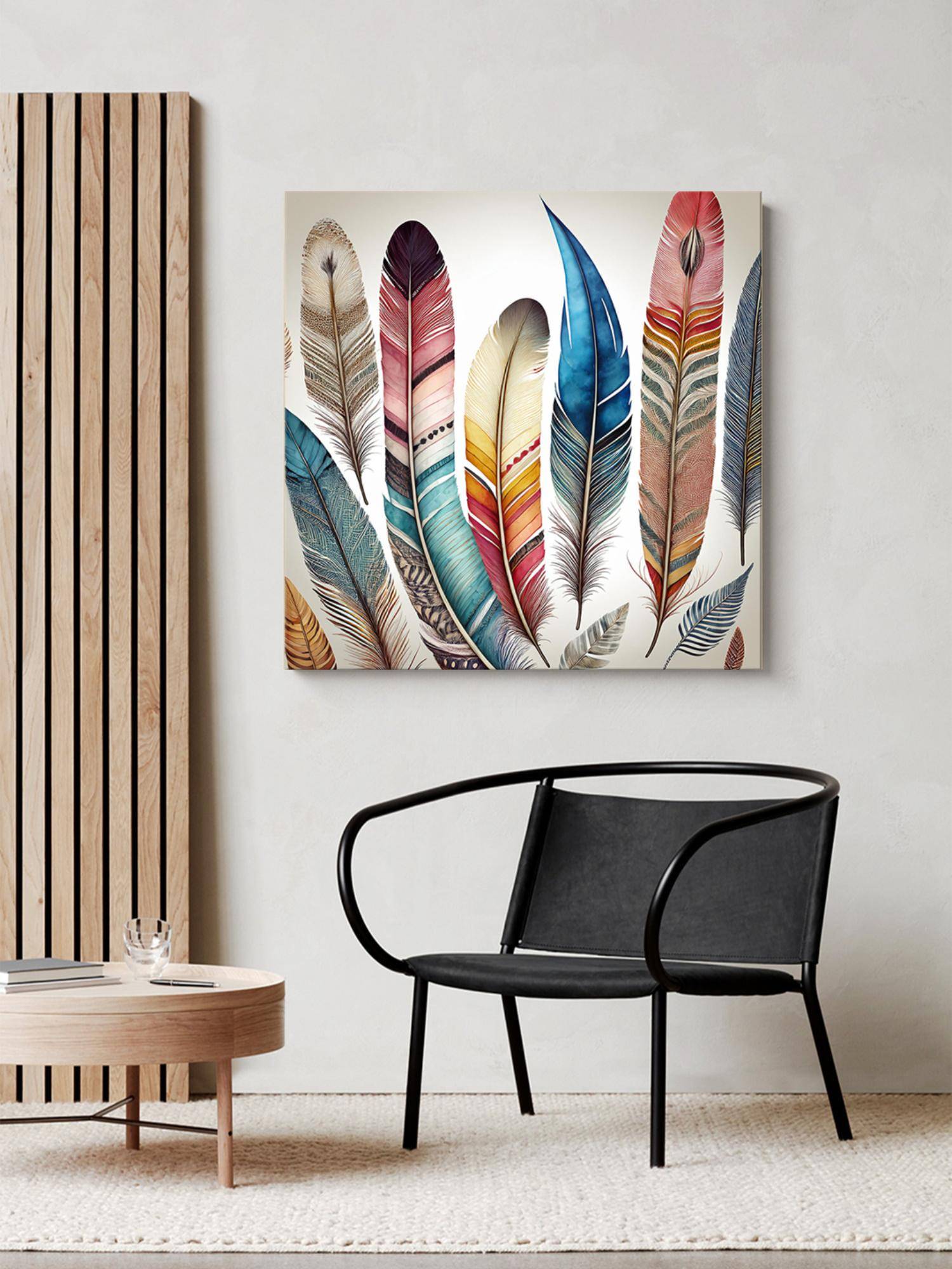 999Store Colourful Feathers Canvas-Wrapped Painting Vibrant Boho Wall Art