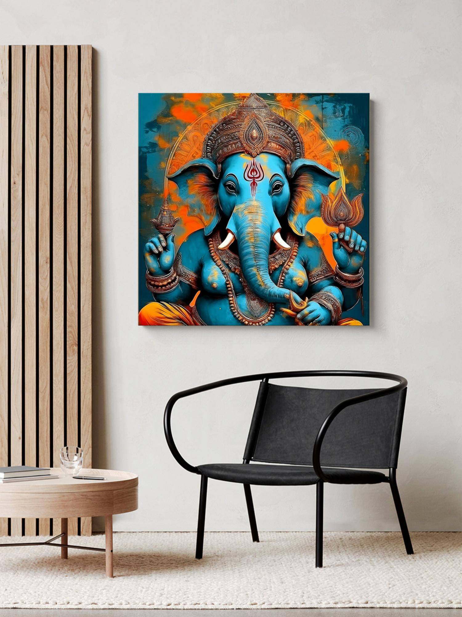 999Store Vibrant Ganesha Canvas-Wrapped Painting Traditional Hindu Deity Art