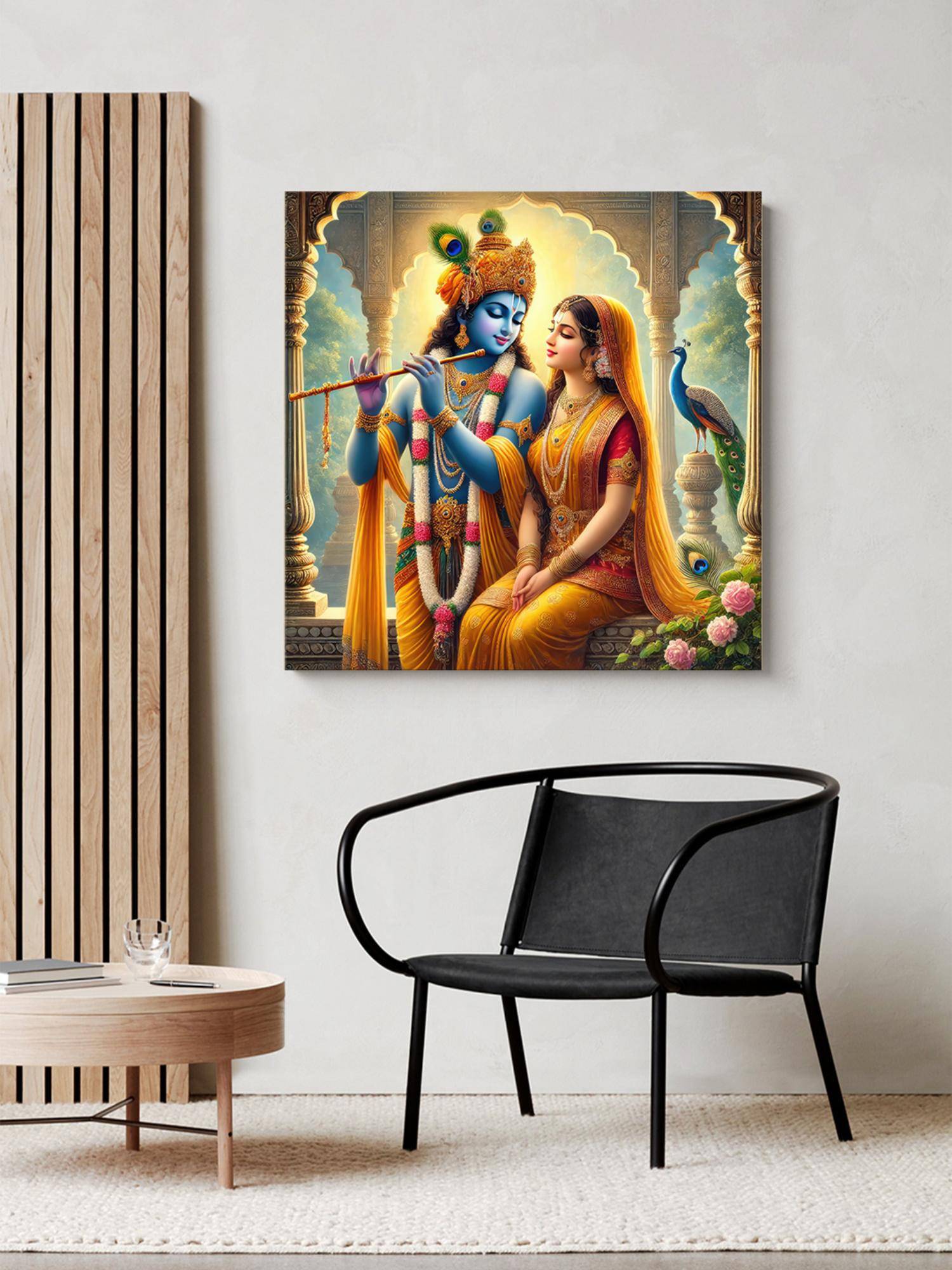 999Store Canvas Wrapped Painting Of Krishna Playing Flute With Radha - Spiritual Decor