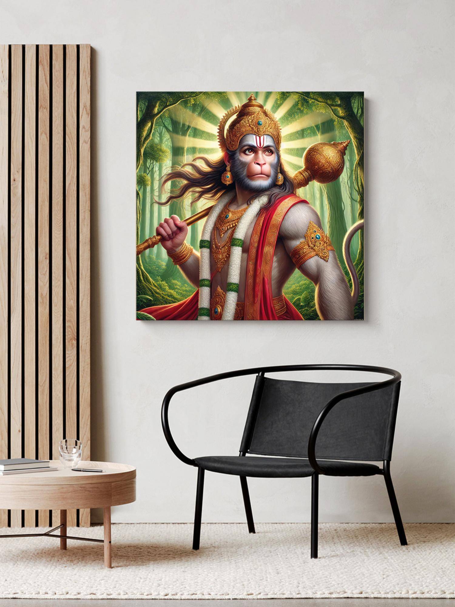 999Store Canvas Wrapped Painting Of Hanuman In Forest - Divine Art For Yoga