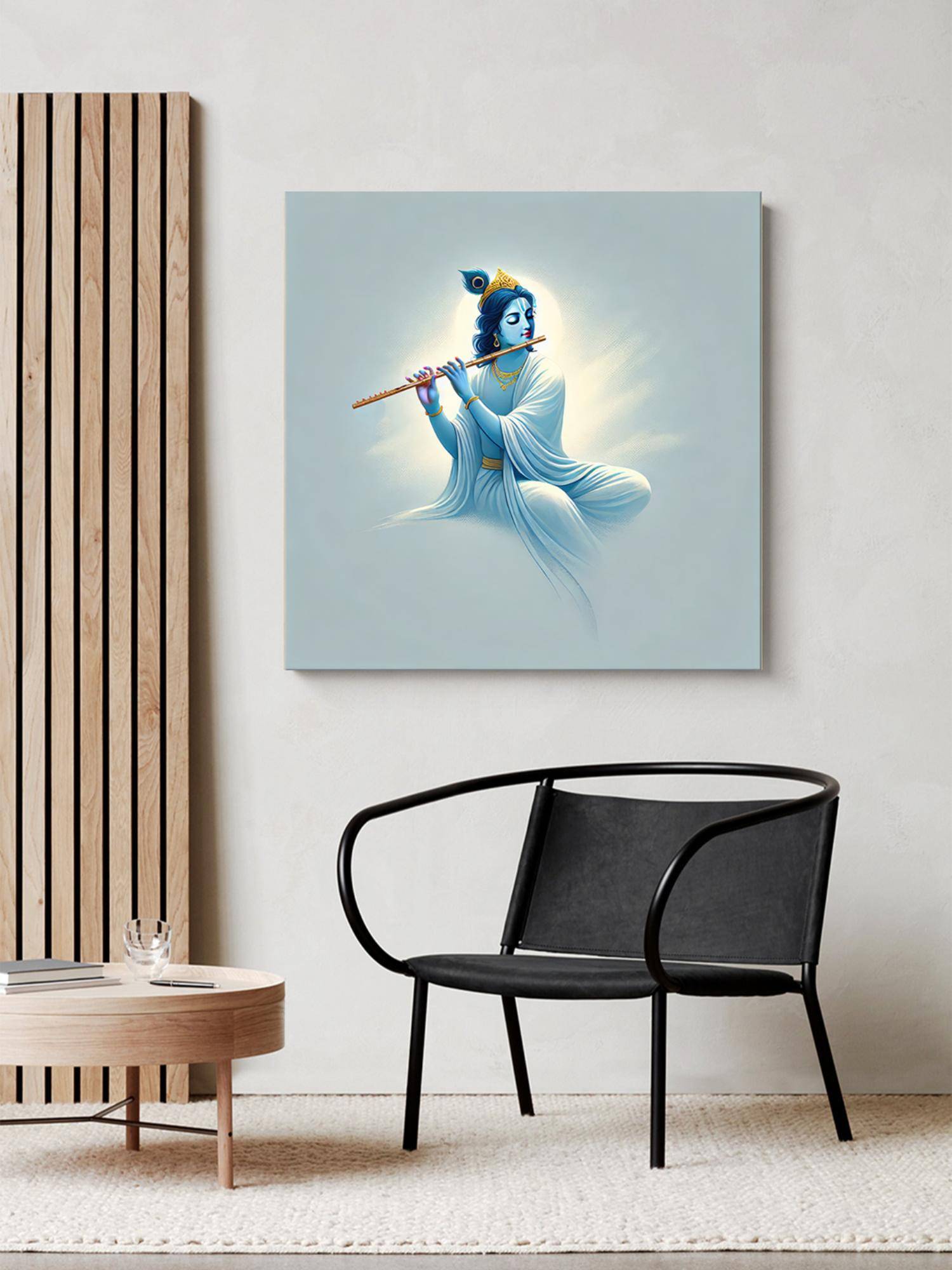 999Store Minimalist Krishna Playing Flute Canvas-Wrapped Painting - Spiritual Home Accent
