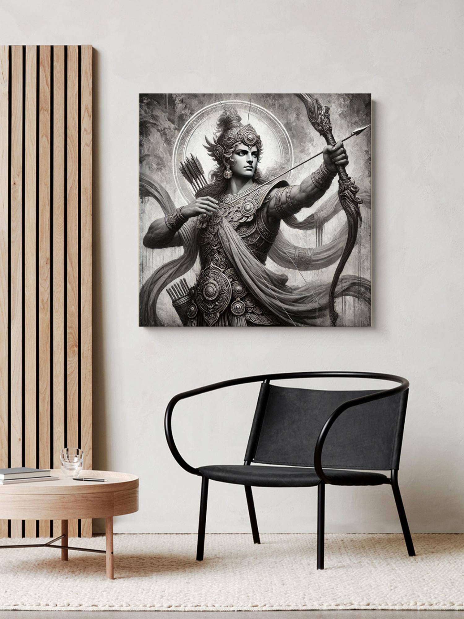 999Store Arjuna The Archer In Battle Canvas-Wrapped Painting - Black And White Epic Art