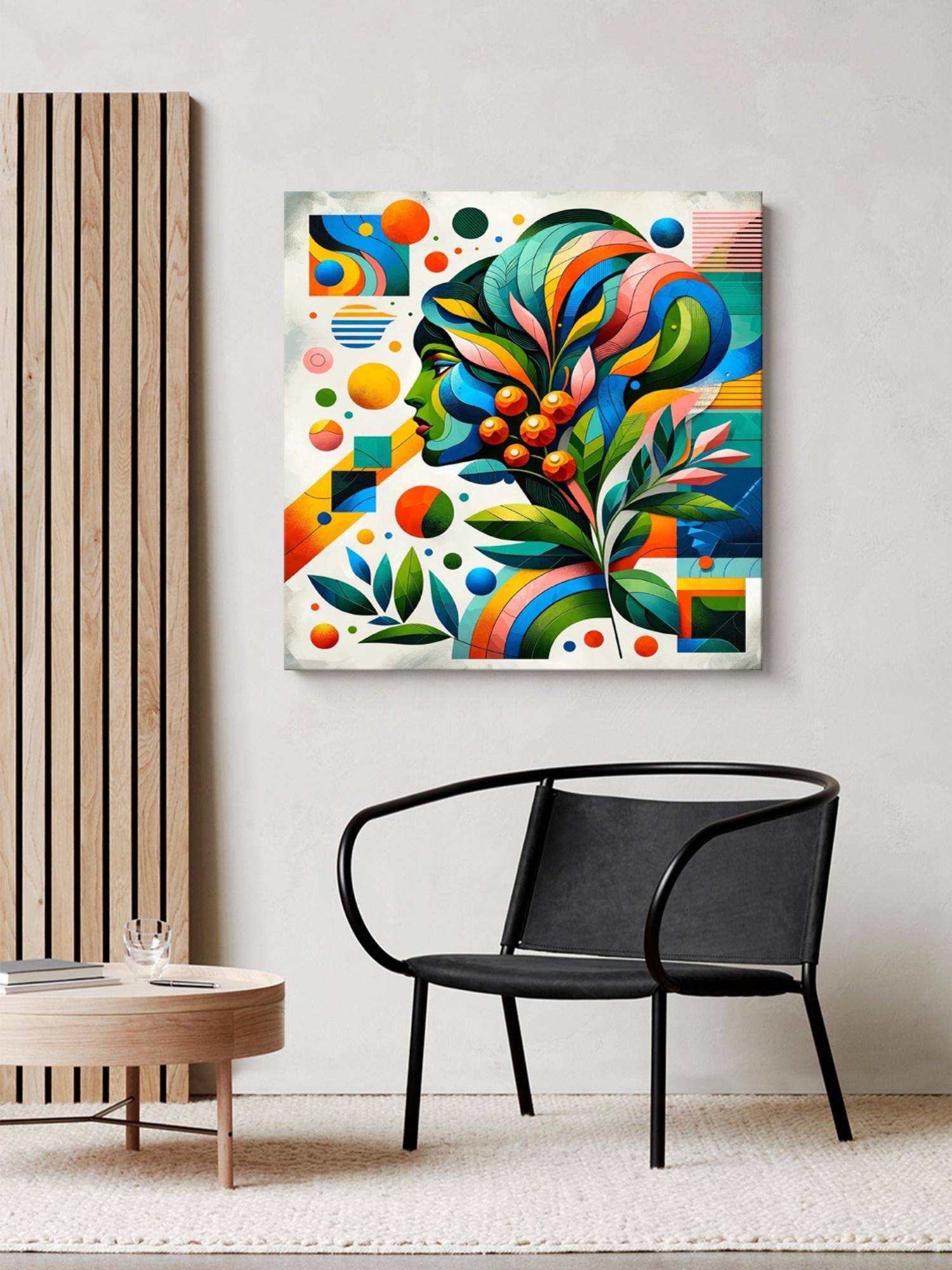 999Store Canvas Wrapped Abstract Painting Of Nature And Geometry - Contemporary Art For Homes