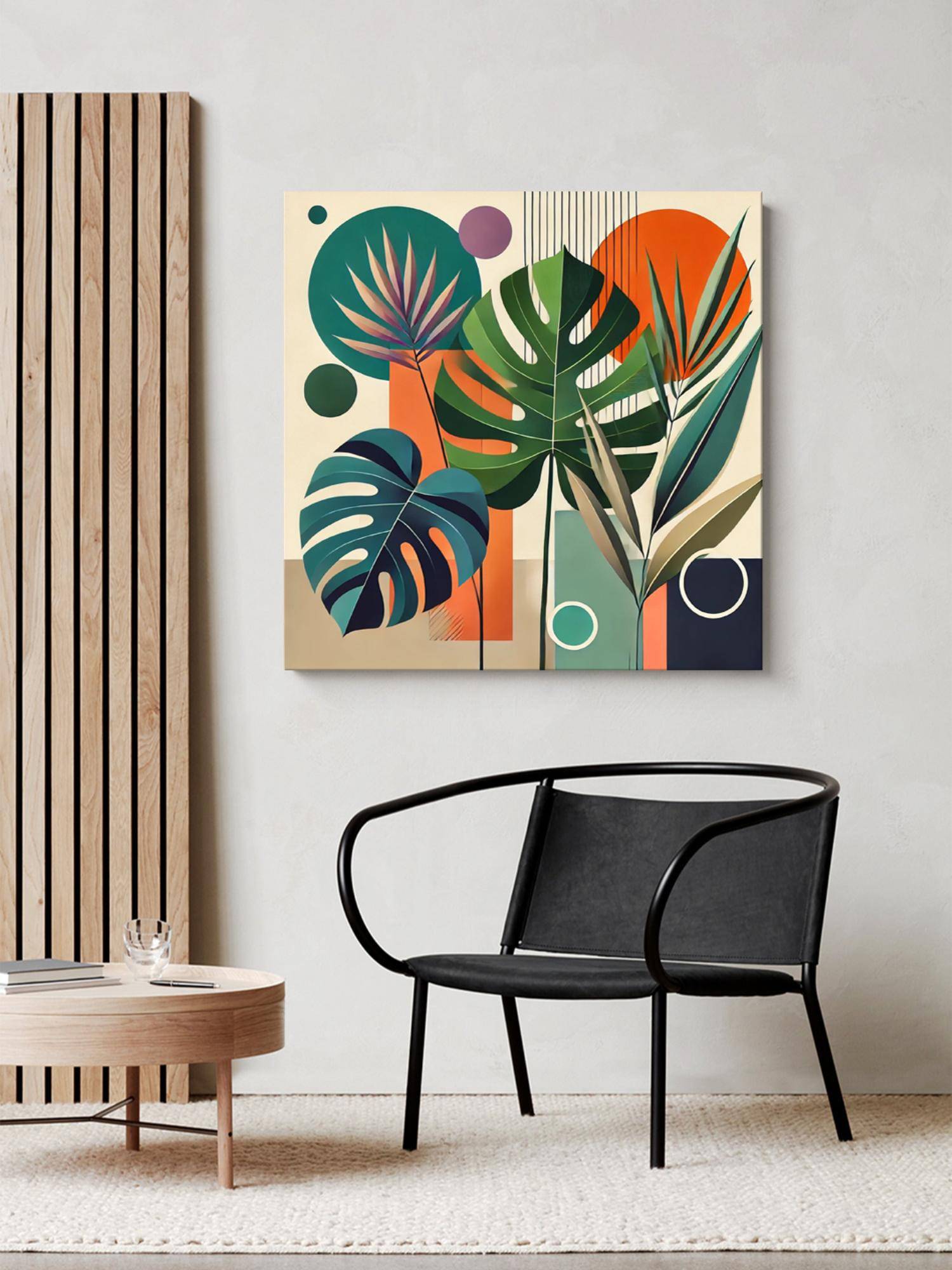 999Store Canvas Wrapped Geometric Botanical Painting - Vibrant Decor For Contemporary Interiors