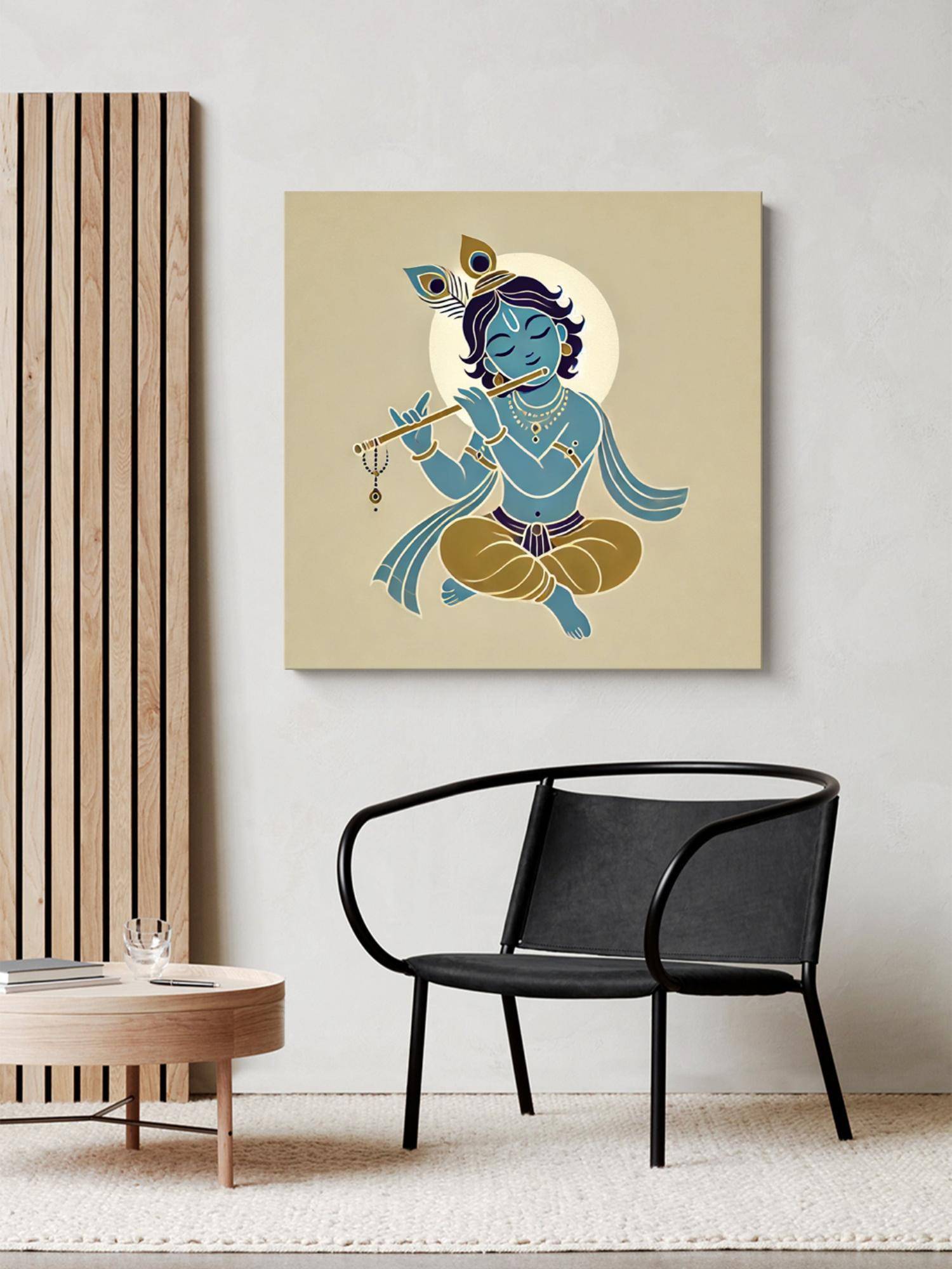 999Store Canvas Wrapped Painting Of Baby Krishna Playing Flute - Charming Art For Spiritual Homes