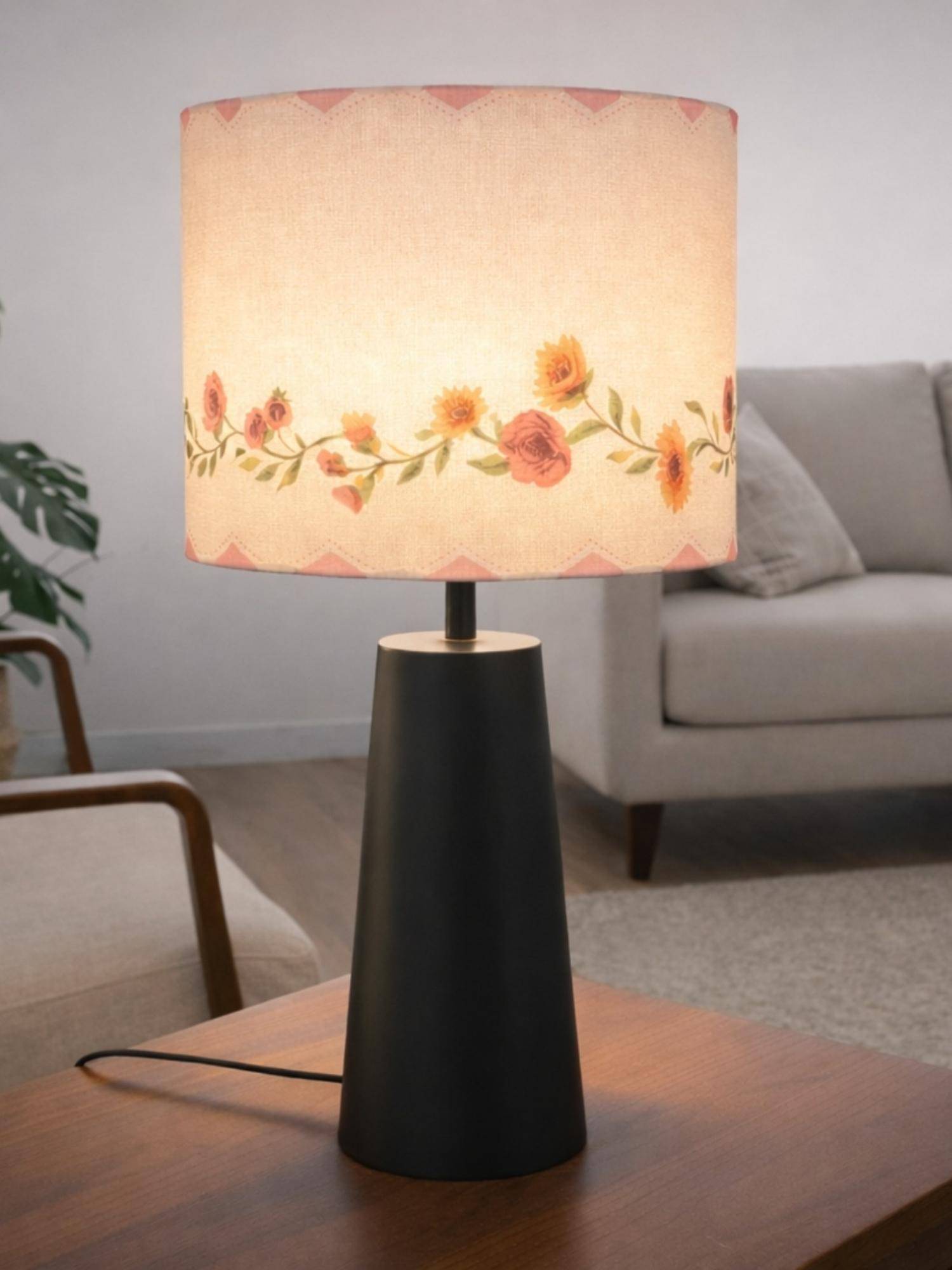 The Decor Mart Floral Printed Fabric Shade Table Lamp With Metal Base
