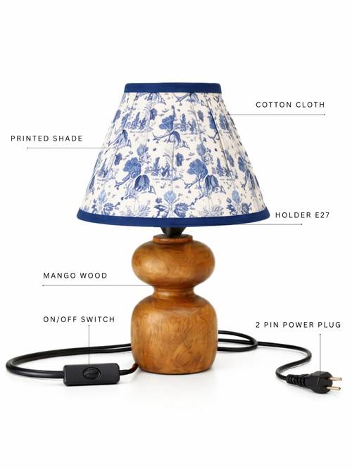 Nightstand Lamp Table Lamp Switch On Base Buy The Decor Mart Decorative Printed Fabric Shade Table Lamp With  Double-Curved Wooden Base Online