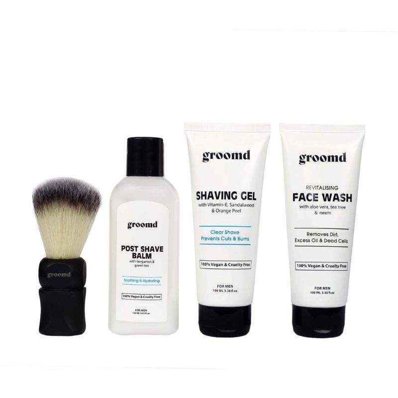 Groomd Comfortable Shaving Set Face Wash, Shaving Gel, Post Shave Balm, For Men