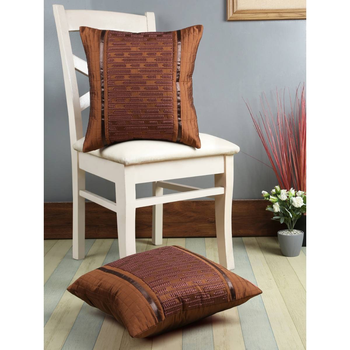 eyda Brown Color Designer Cushion Cover Set Of 2-16X16 Inch