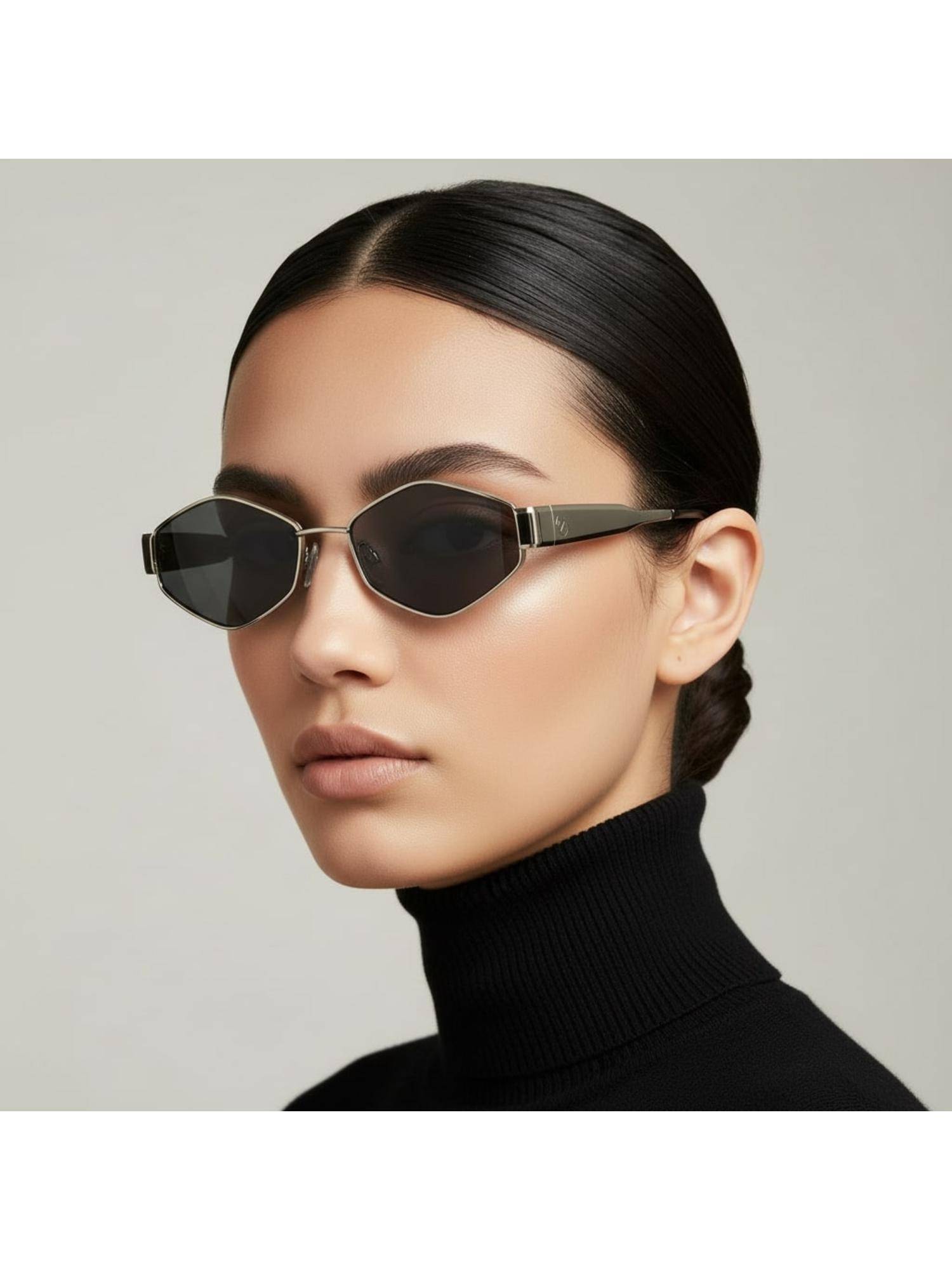 Vintage Women Metal Grey Irregular UV Coating Full Rim Sunglass-Florence Col 30 (57)
