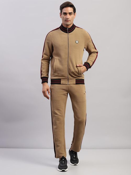 Buy Monte Carlo Mens Self Design Brown High Neck Full Sleeve