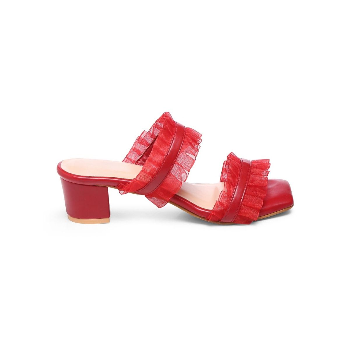 Buy GNIST Double Strap Ruffle Red Block Heels Online